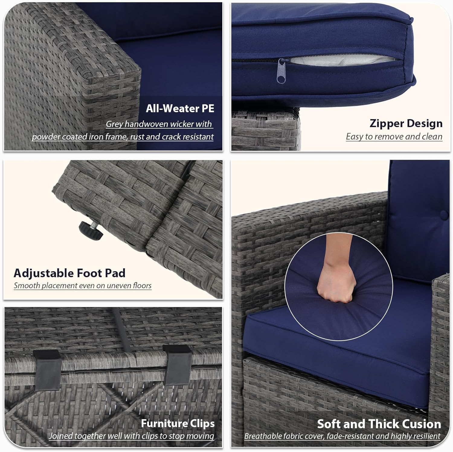 8 Pieces Patio Furniture Set with 50000 BTU Outdoor Fire Pit Table and Wicker Waterproof Storage Box