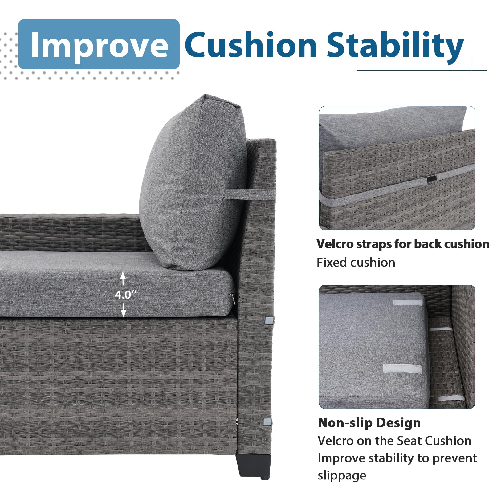 7Pcs L-Shaped Patio Sofa Set with Fire Pit Table Wicker Outdoor Sectional