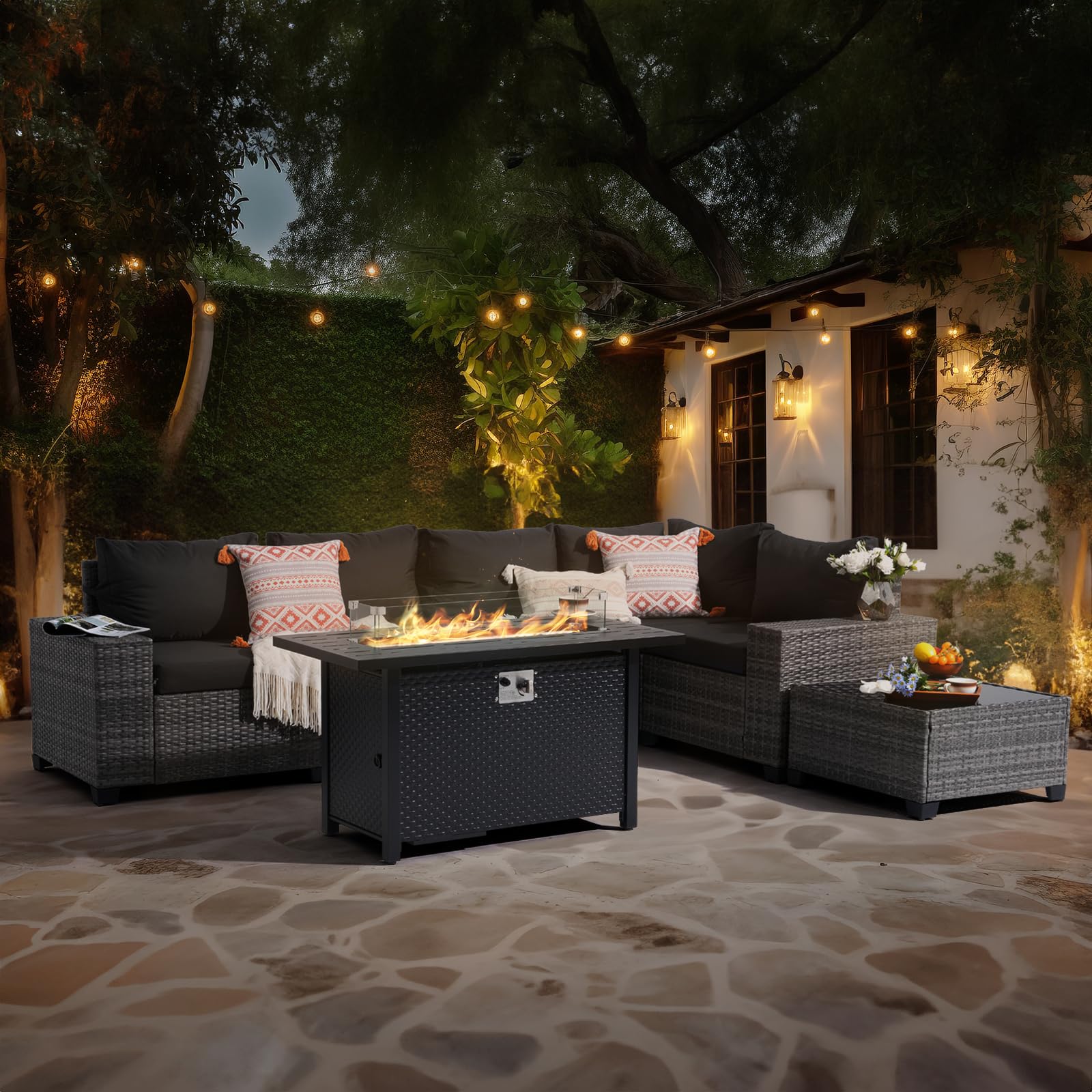 45'' Outdoor Propane Fire Pit Table, 50000 BTU Firepit with Adjustable Flame