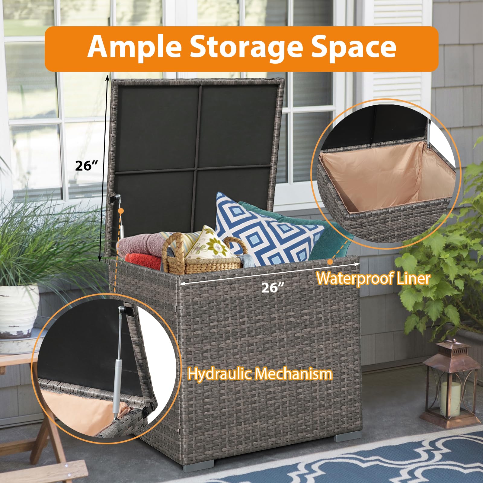 8 Pieces Patio Furniture Set with 50000 BTU Outdoor Fire Pit Table and Wicker Waterproof Storage Box