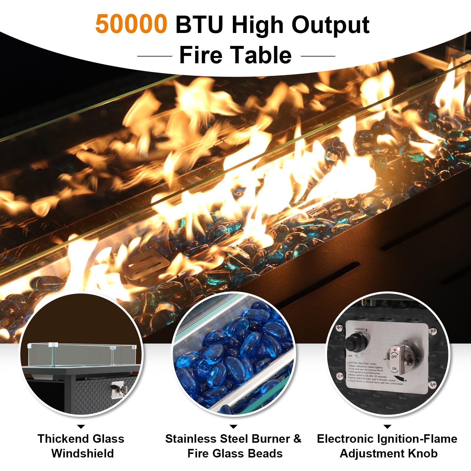 45'' Outdoor Propane Fire Pit Table, 50000 BTU Firepit with Adjustable Flame