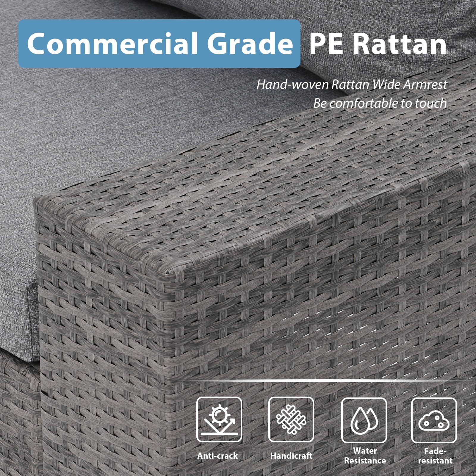 7Pcs L-Shaped Patio Sofa Set with Fire Pit Table Wicker Outdoor Sectional