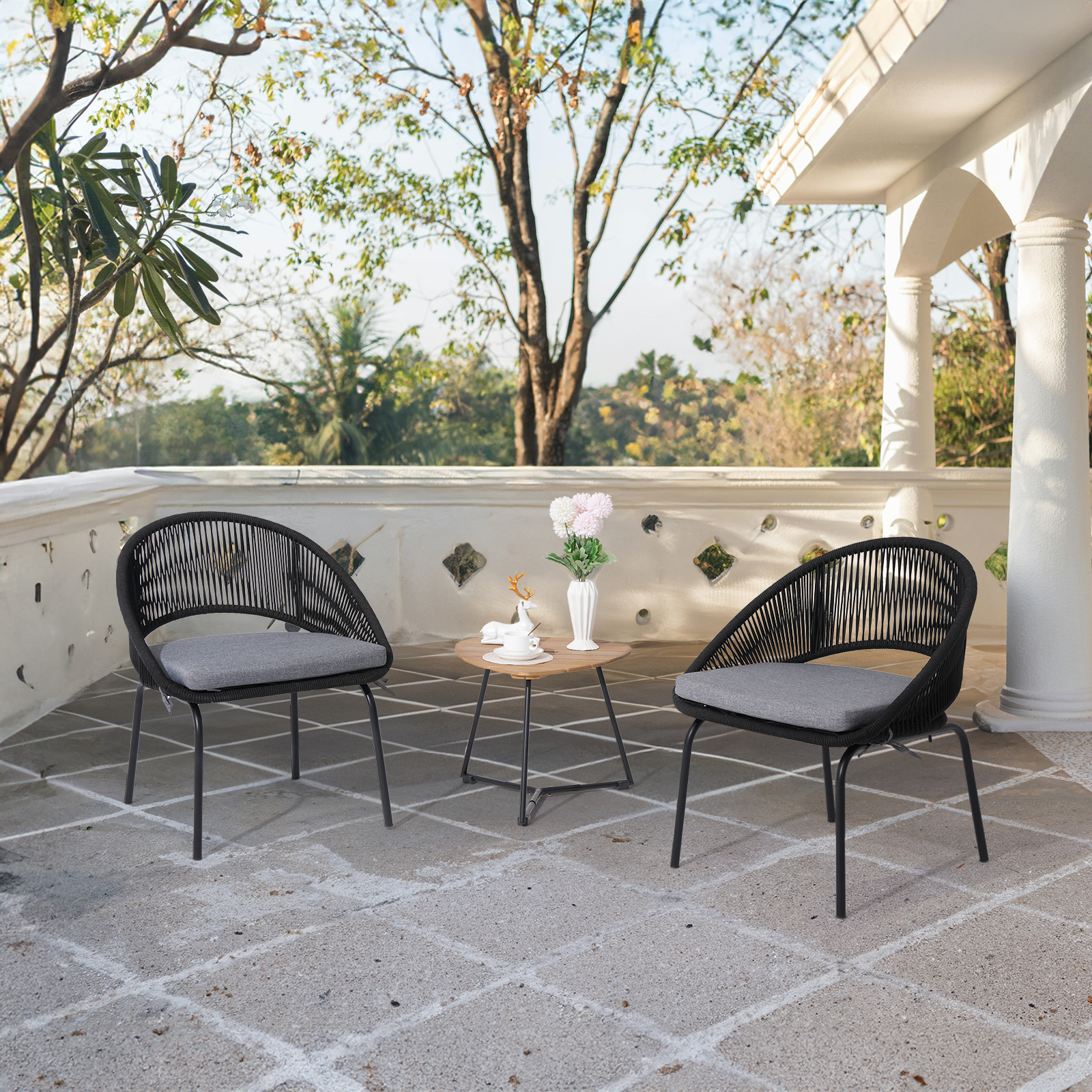  3pcs Outdoor Bistro Set,Metal Woven Rope furniture set, 3pcs patio set, With Black /Grey/Beige Cushions