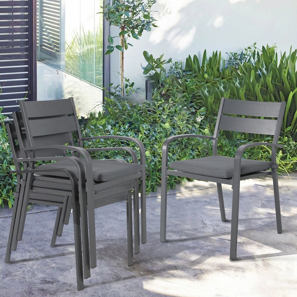 2pcs Patio Dining Chairs with Cushions Aluminum Outdoor Stackable Chairs