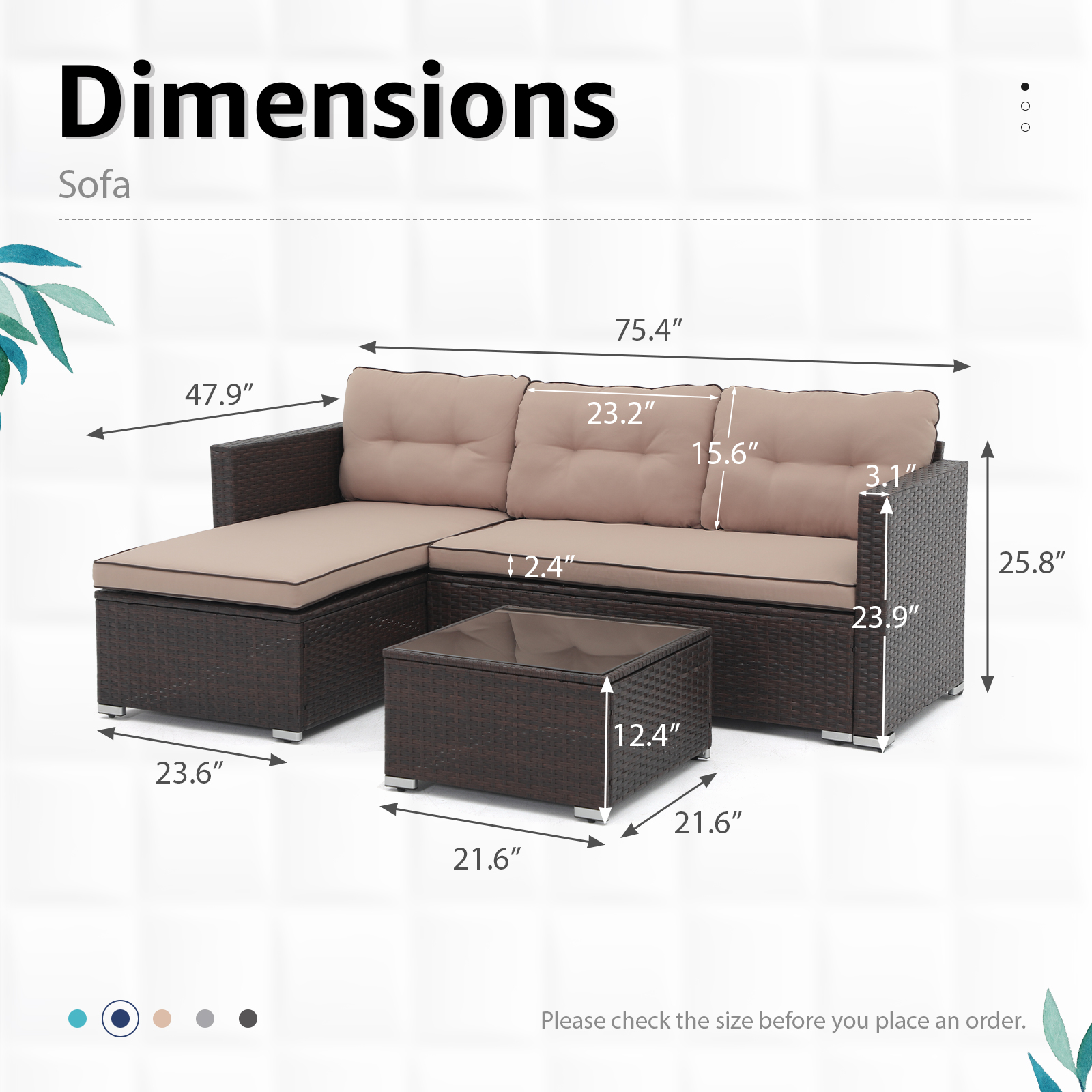 3pcs Outdoor Patio Sectional Set Wicker Furniture Set For Small Spaces