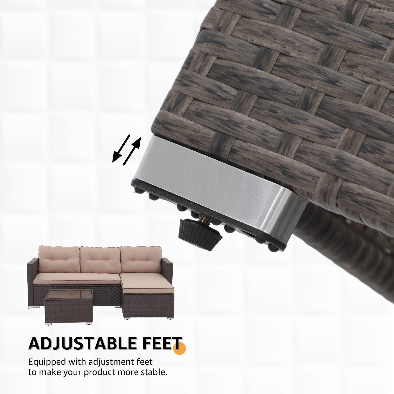 3pcs Outdoor Patio Sectional Set Wicker Furniture Set For Small Spaces