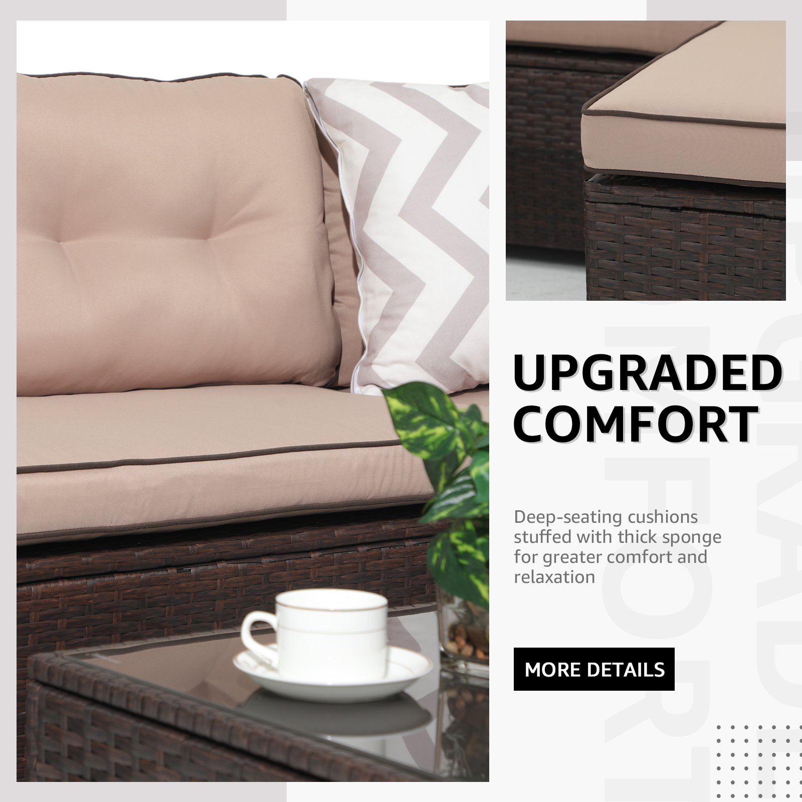 3pcs Outdoor Patio Sectional Set Wicker Furniture Set For Small Spaces