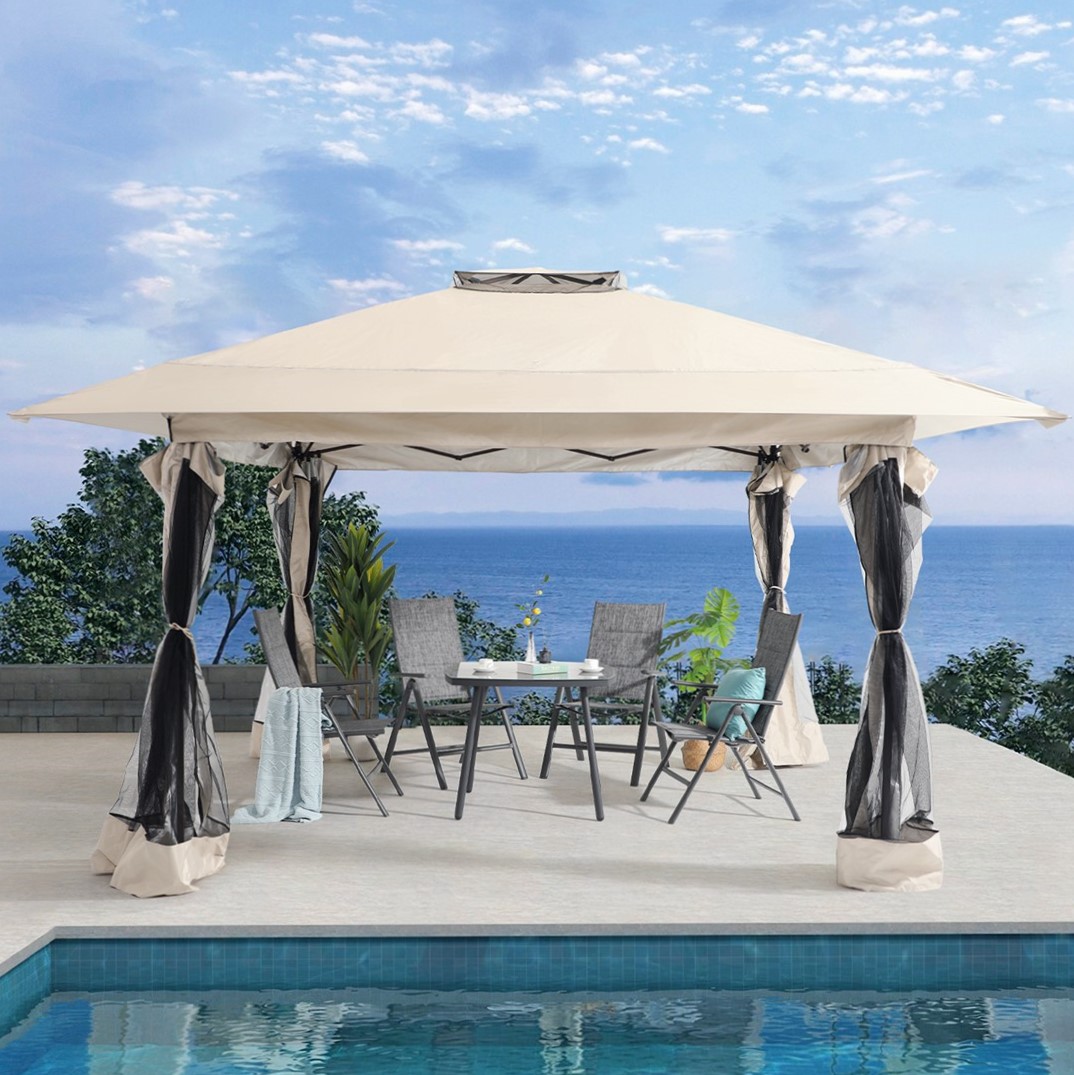 13’x13’ Pop Up Gazebo With Mosquito Netting, Outdoor Canopy Tent Shade, 5 colors, Metal Frame
