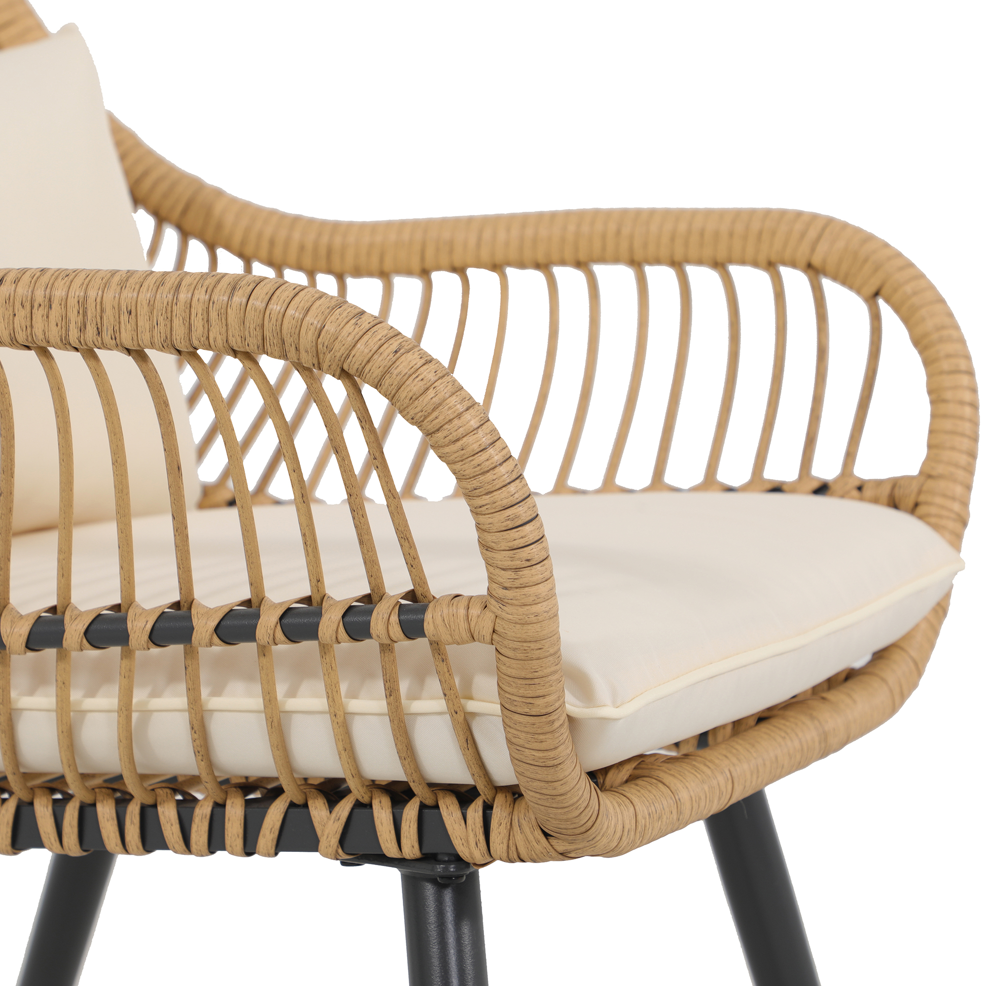 3pcs Patio Bistro Set PE Rattan Conversation Set, Curved Armrest Design