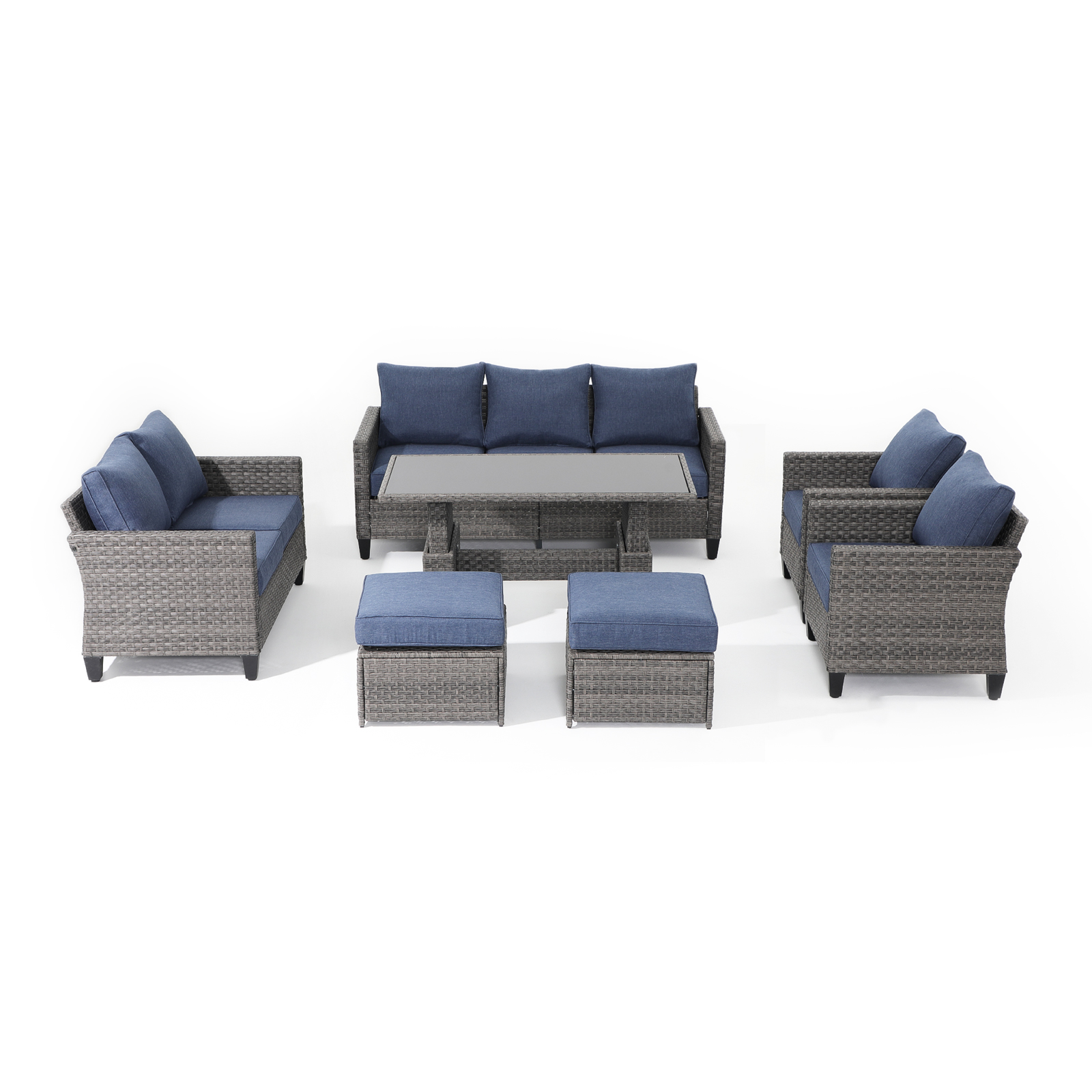 Wicker Outdoor Furniture Set with Lift-top Table Patio Sectional Dining Set