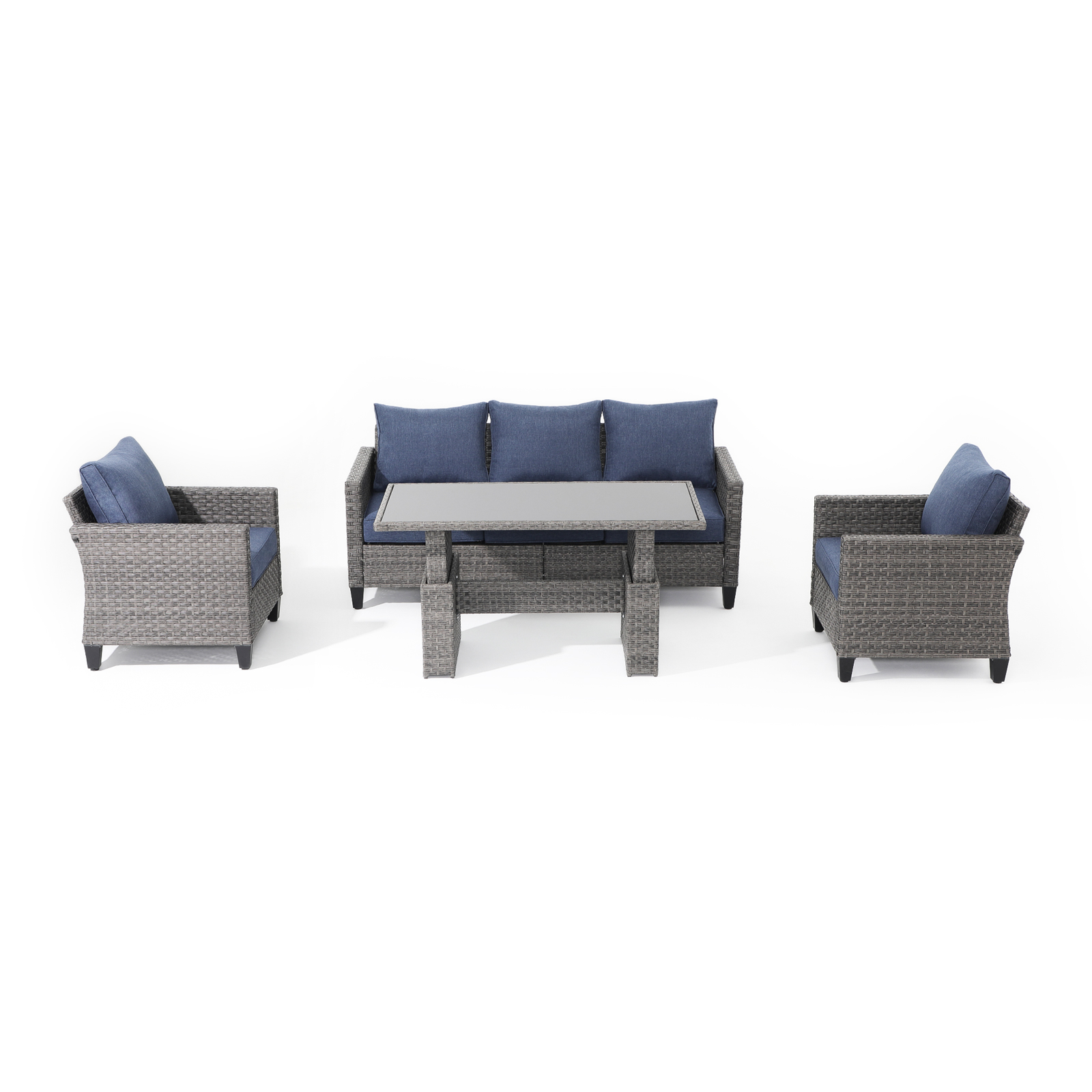 Wicker Outdoor Furniture Set with Lift-top Table Patio Sectional Dining Set
