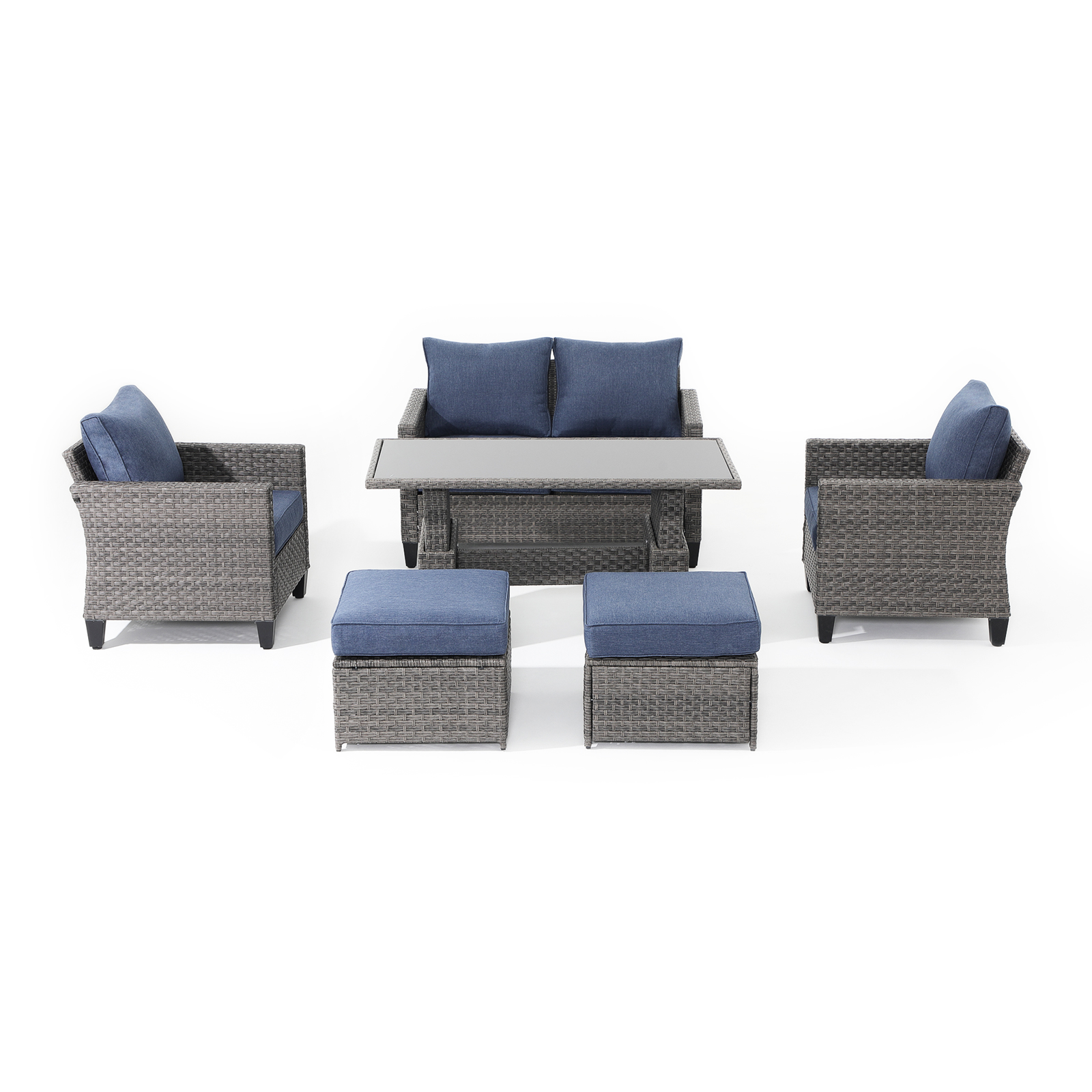 Wicker Outdoor Furniture Set with Lift-top Table Patio Sectional Dining Set