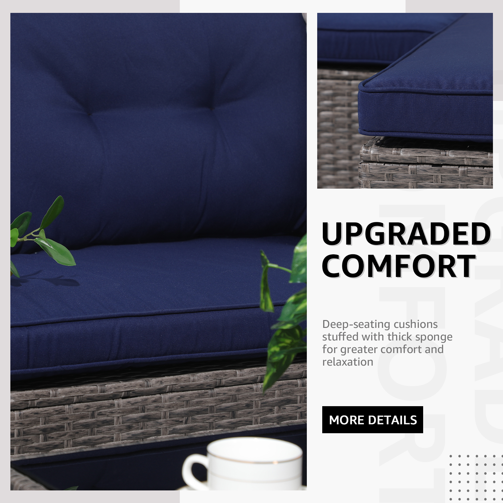 3pcs Outdoor Patio Sectional Set Wicker Furniture Set For Small Spaces