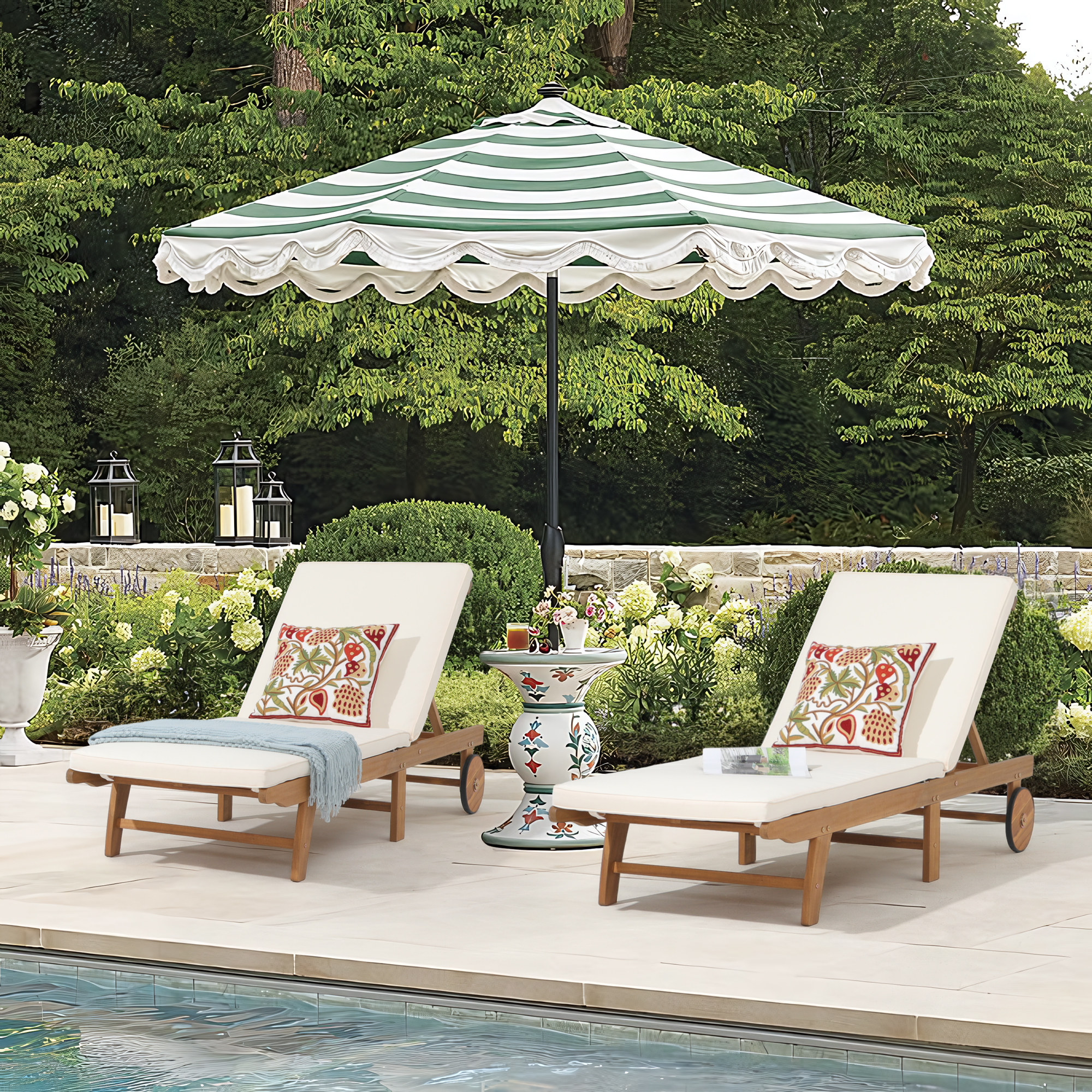 1-2 Pcs Folding Lounge Chair Acacia Wood Chaise Lounge, with Wheels, 2 Colors