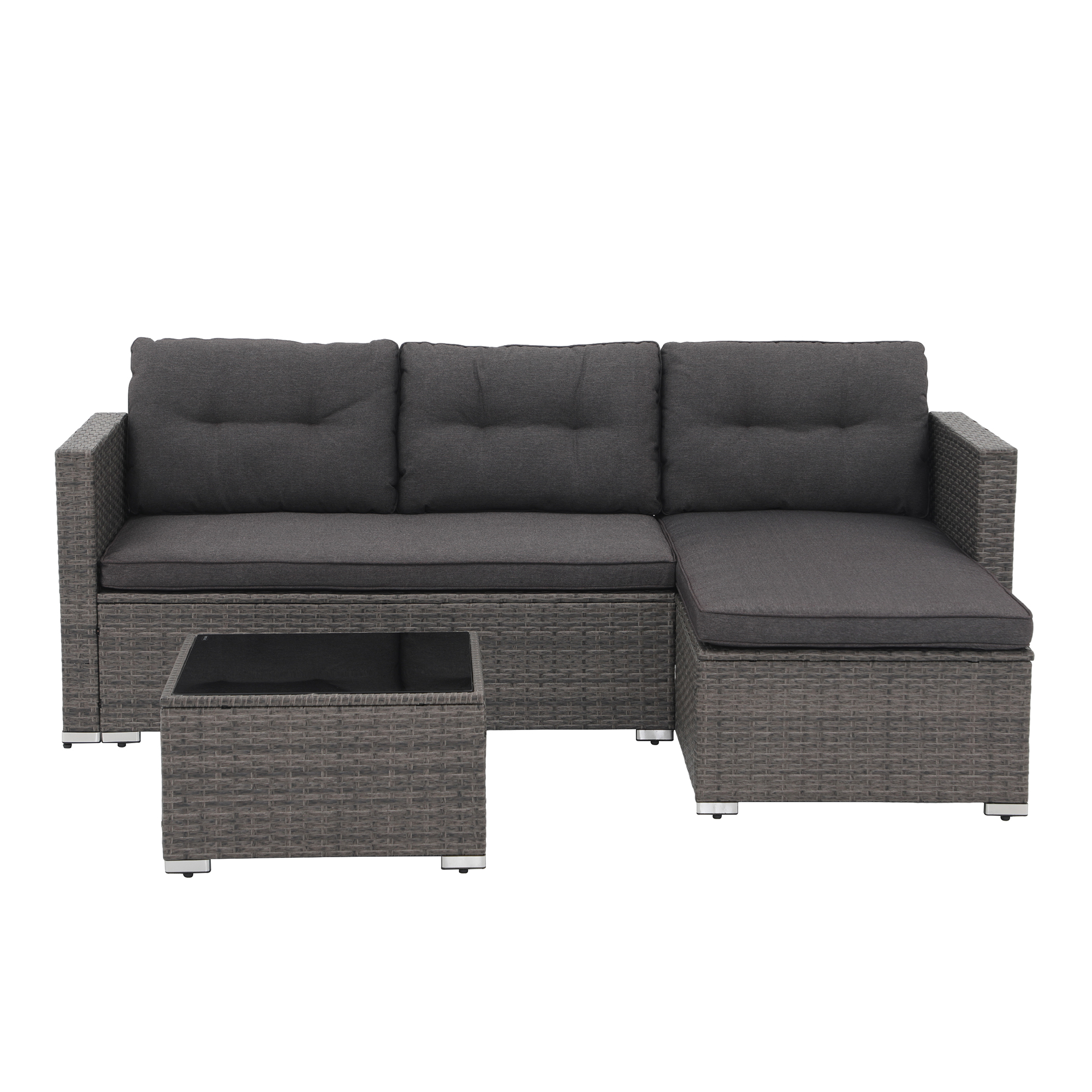 3pcs Outdoor Patio Sectional Set Wicker Furniture Set For Small Spaces