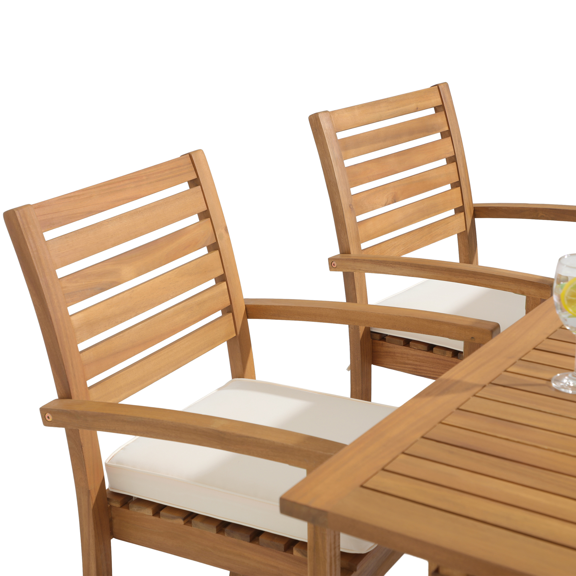 7 pcs Outdoor FSC Certified Acacia Wood Dining Set, Extendable Rectangular Table and 6 Stackable Chairs 