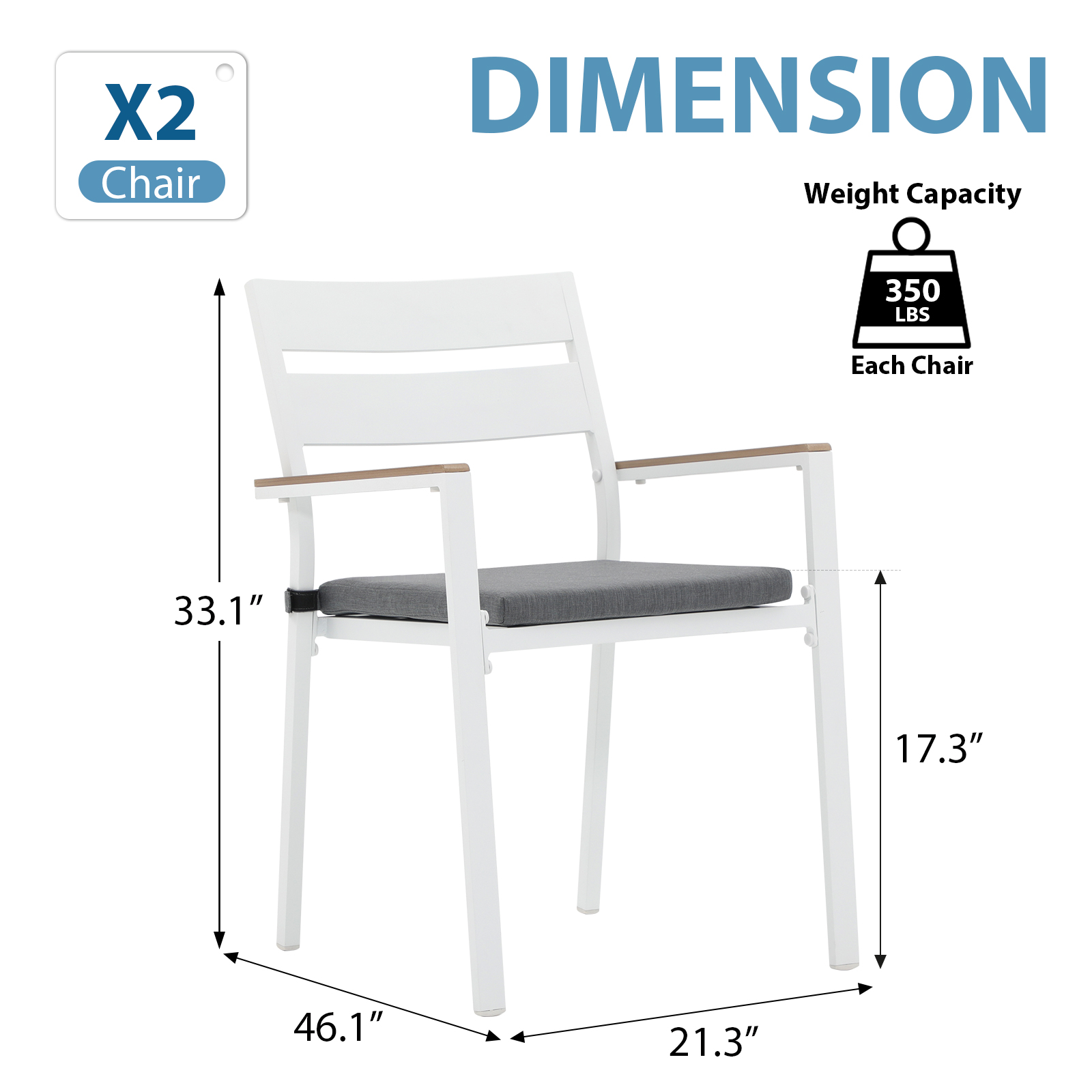 5 Piece Aluminum Patio Dining Set, Outdoor Furniture Set with 4 Chairs and Table