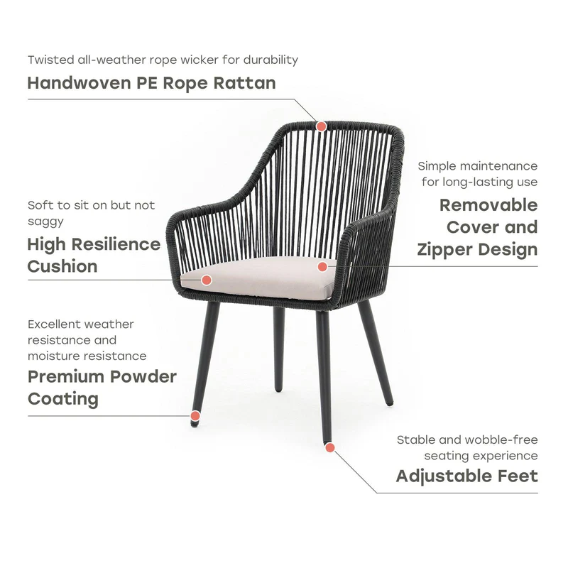 Wicker Outdoor Dining Chairs, All-Weather Woven Rope Rattan Patio Chairs