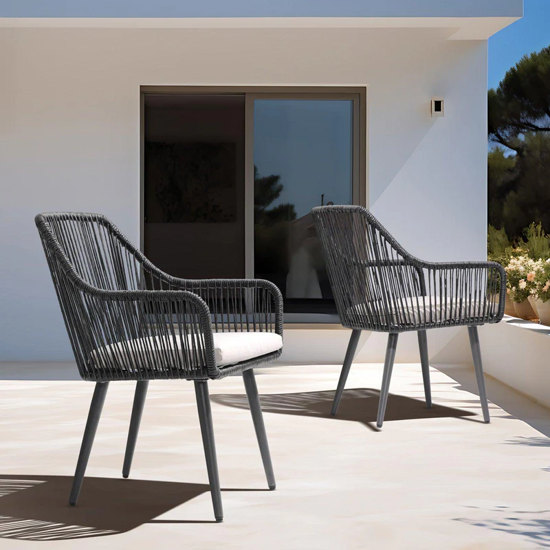 Wicker Outdoor Dining Chairs, All-Weather Woven Rope Rattan Patio Chairs
