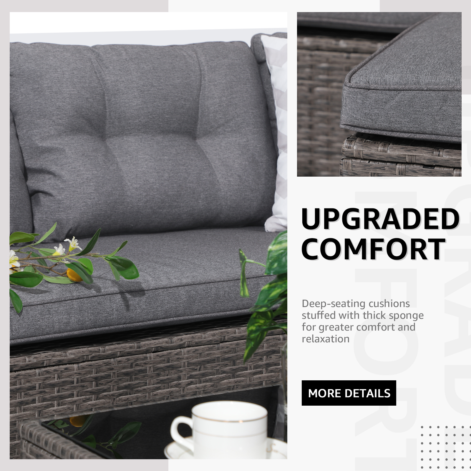 3pcs Outdoor Patio Sectional Set Wicker Furniture Set For Small Spaces