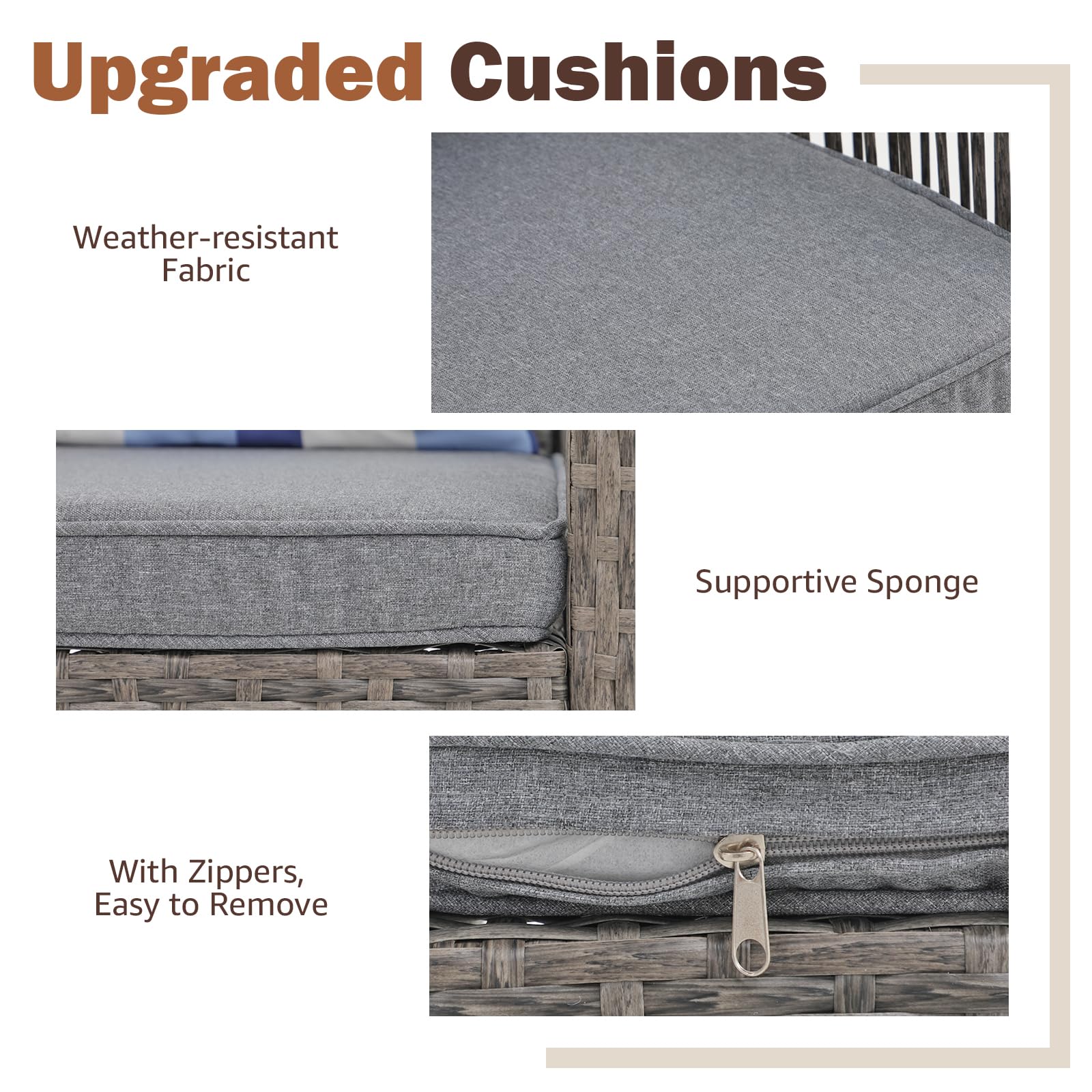 3pcs Wicker Patio Bistro Set Bar Height Table and Chairs with Cushions