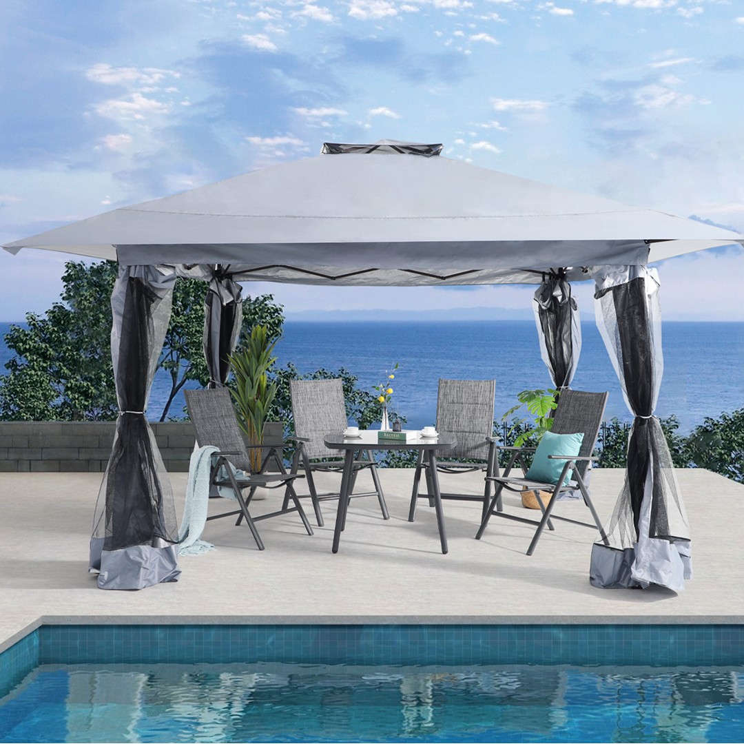 13’x13’ Pop Up Gazebo With Mosquito Netting, Outdoor Canopy Tent Shade, 5 colors, Metal Frame
