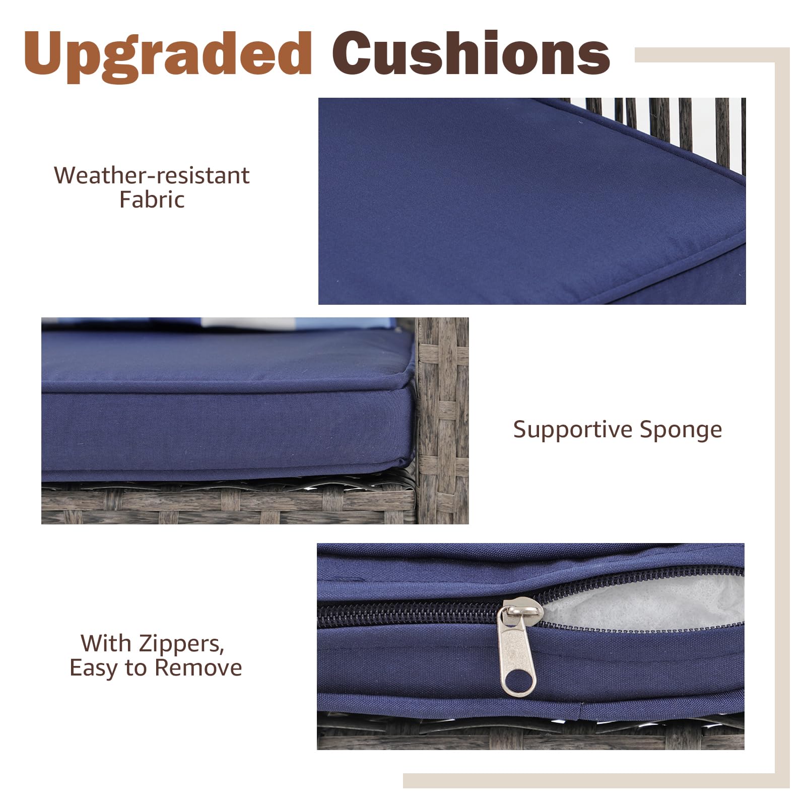 3pcs Wicker Patio Bistro Set Bar Height Table and Chairs with Cushions