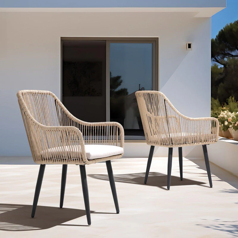 Wicker Outdoor Dining Chairs, All-Weather Woven Rope Rattan Patio Chairs