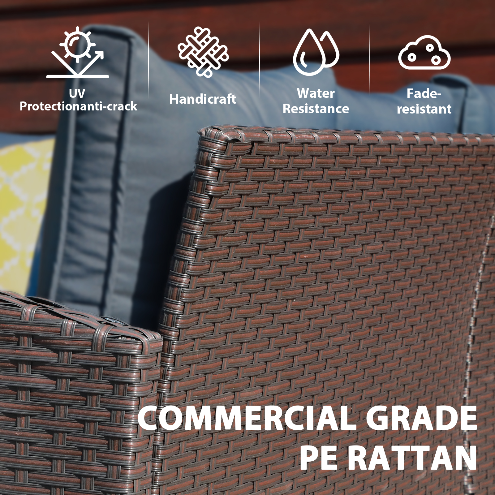 8 Seats Outdoor Sofa Dining Set Wicker Patio Sectional Set with Dining Table