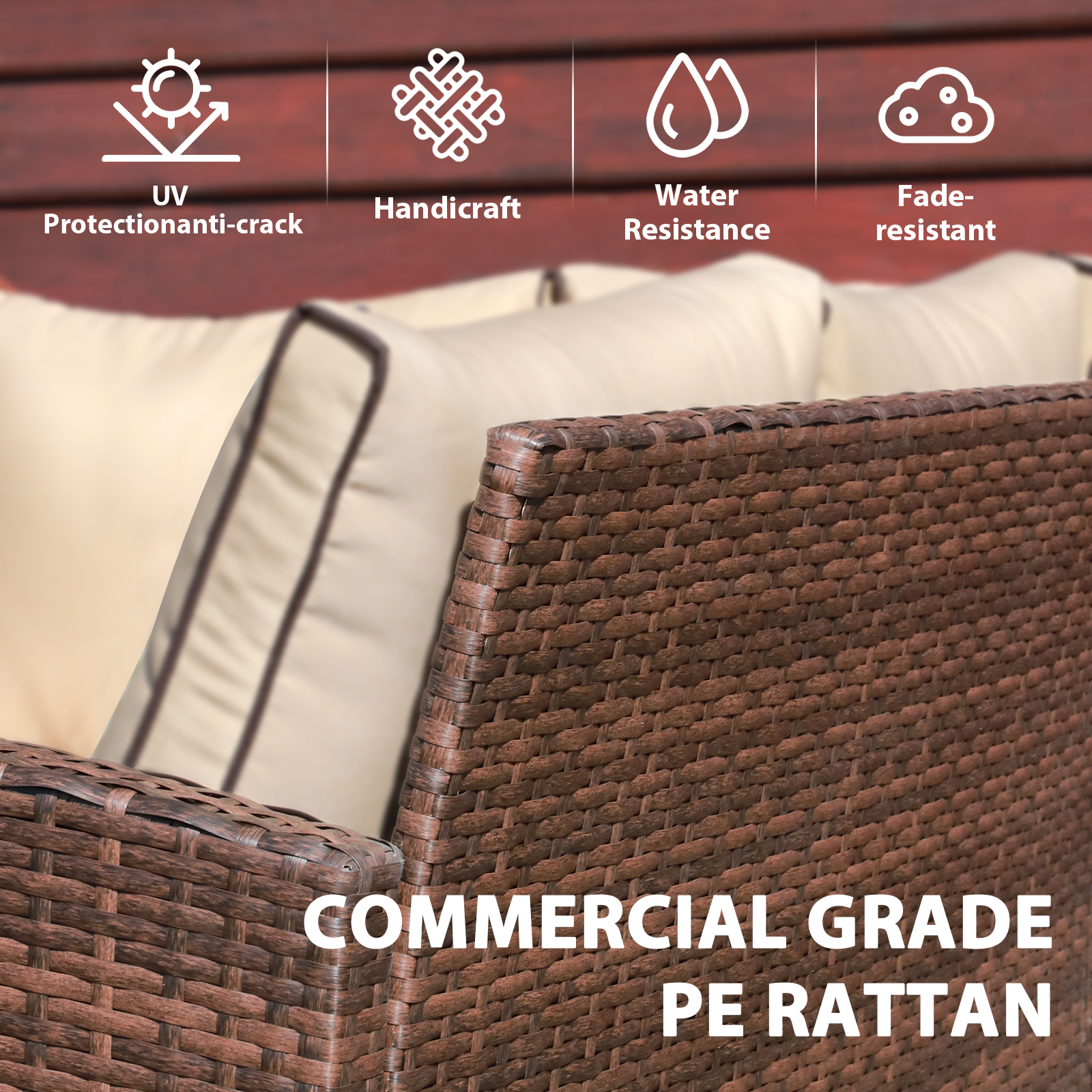 8 Seats Outdoor Sofa Dining Set Wicker Patio Sectional Set with Dining Table