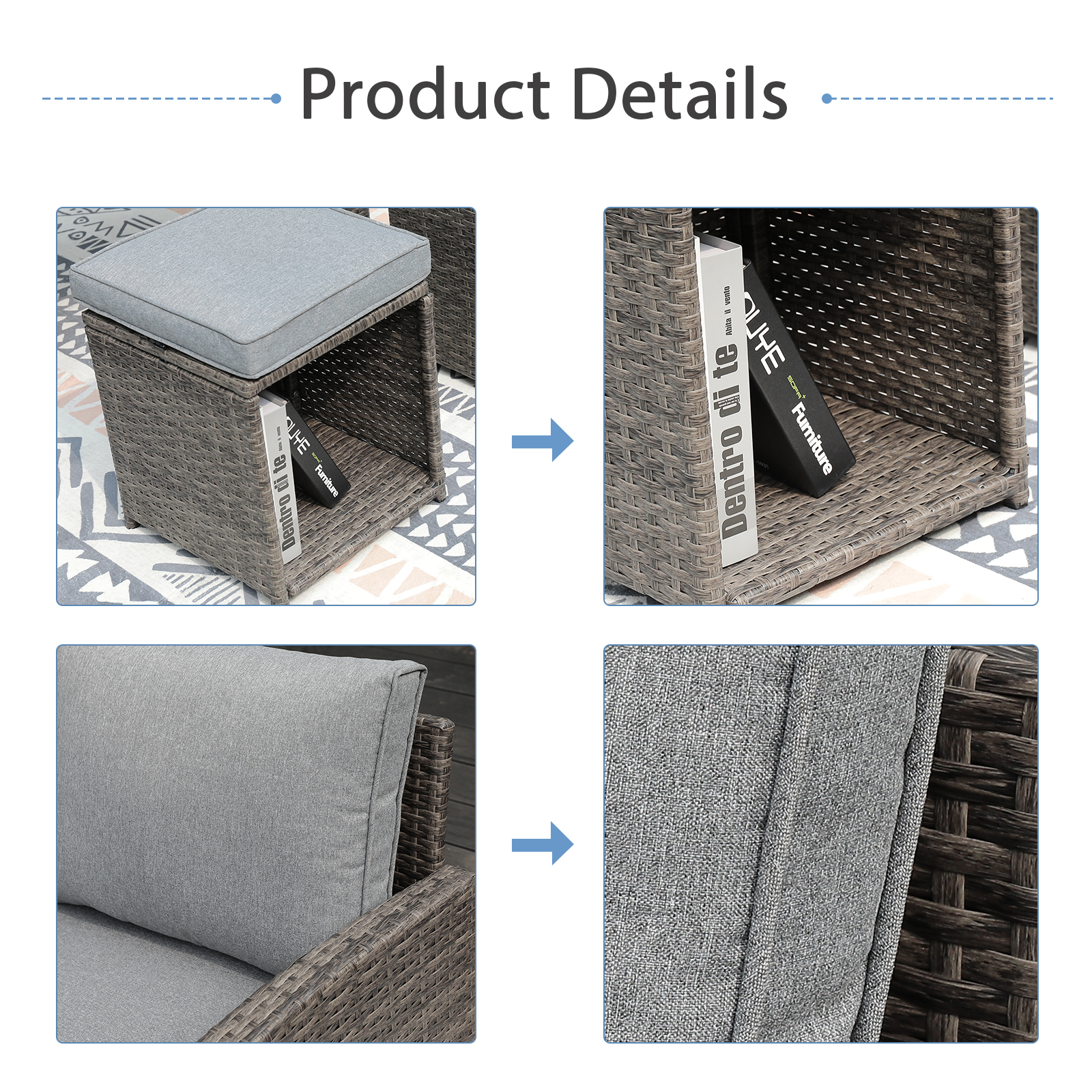 8 Seats Outdoor Sofa Dining Set Wicker Patio Sectional Set with Dining Table