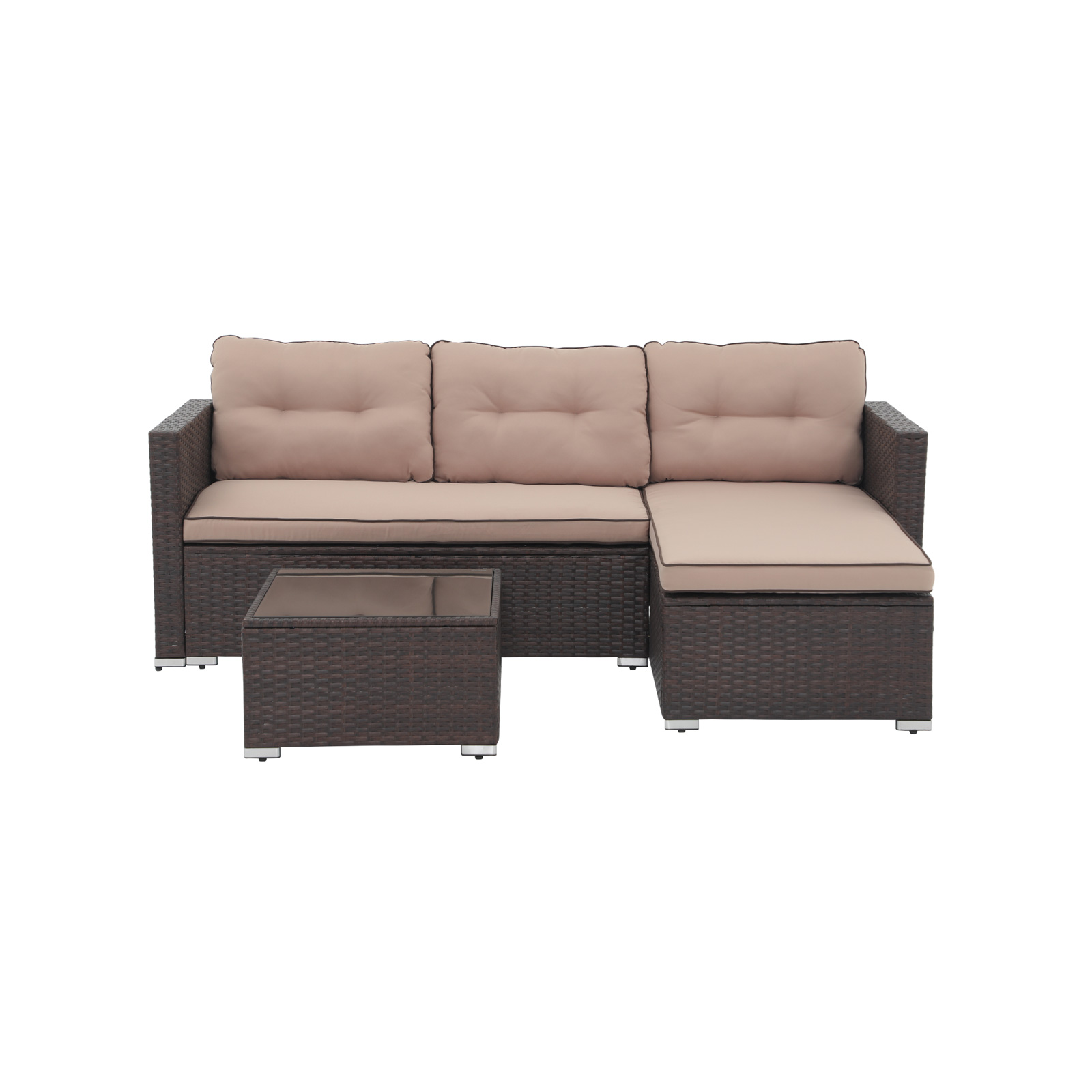 3pcs Outdoor Patio Sectional Set Wicker Furniture Set For Small Spaces