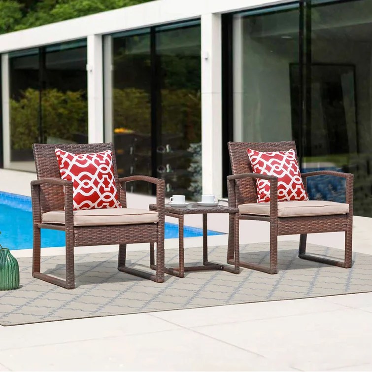 3pcs Patio Bistro Set Wicker Patio Conversation Set Outdoor Rattan Chair Set 