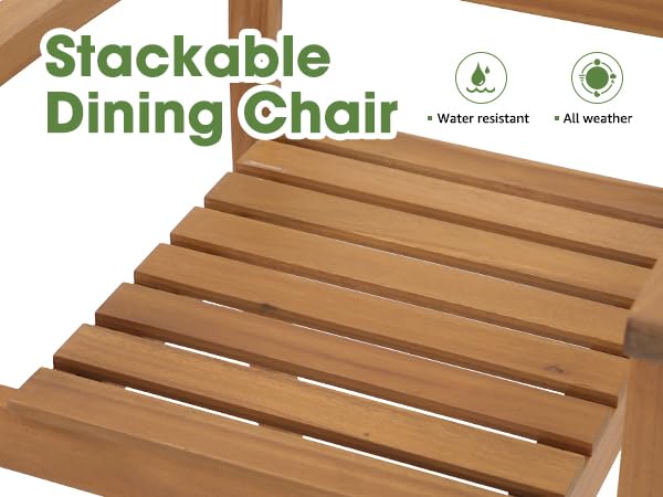 7 pcs Outdoor Wood Dining Set, Extendable Rectangular Table and 6 Stackable Chairs 