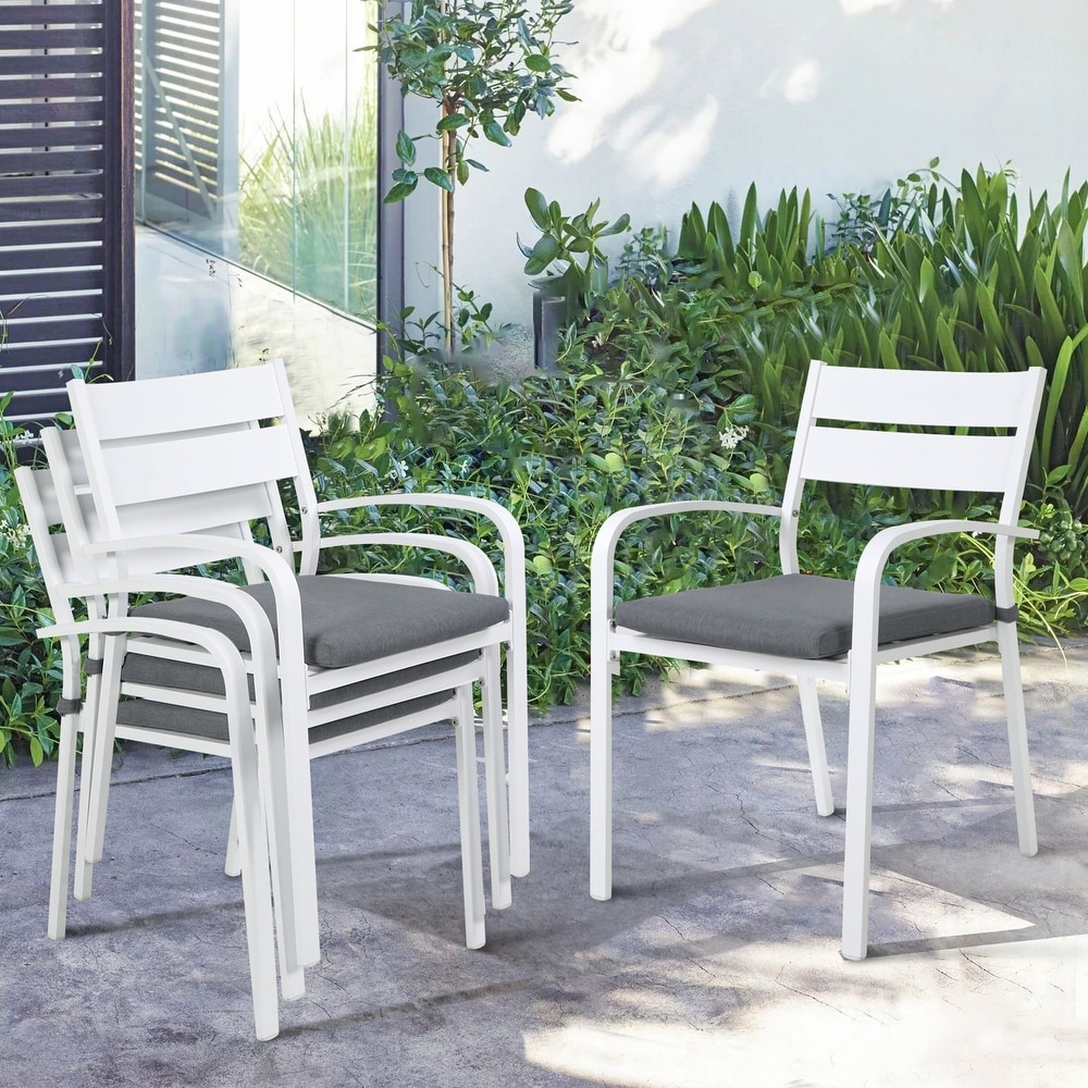 2pcs Patio Dining Chairs with Cushions Aluminum Outdoor Stackable Chairs