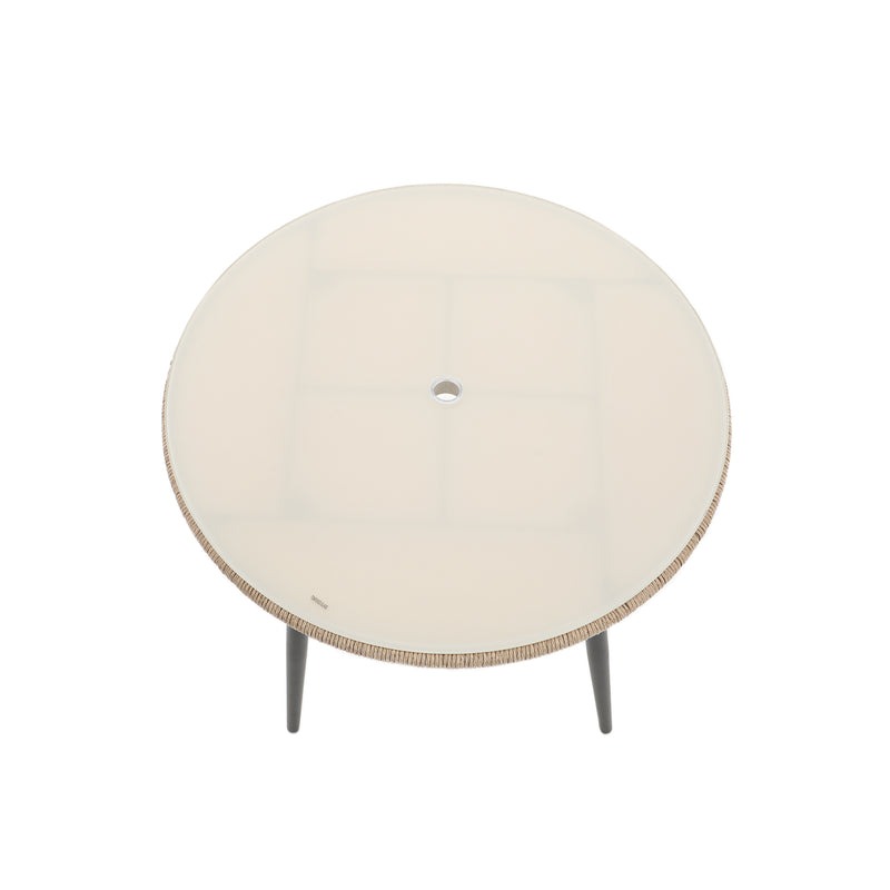 Outdoor Round Patio Table With Umbrella Hole, Tempered Glass Top
