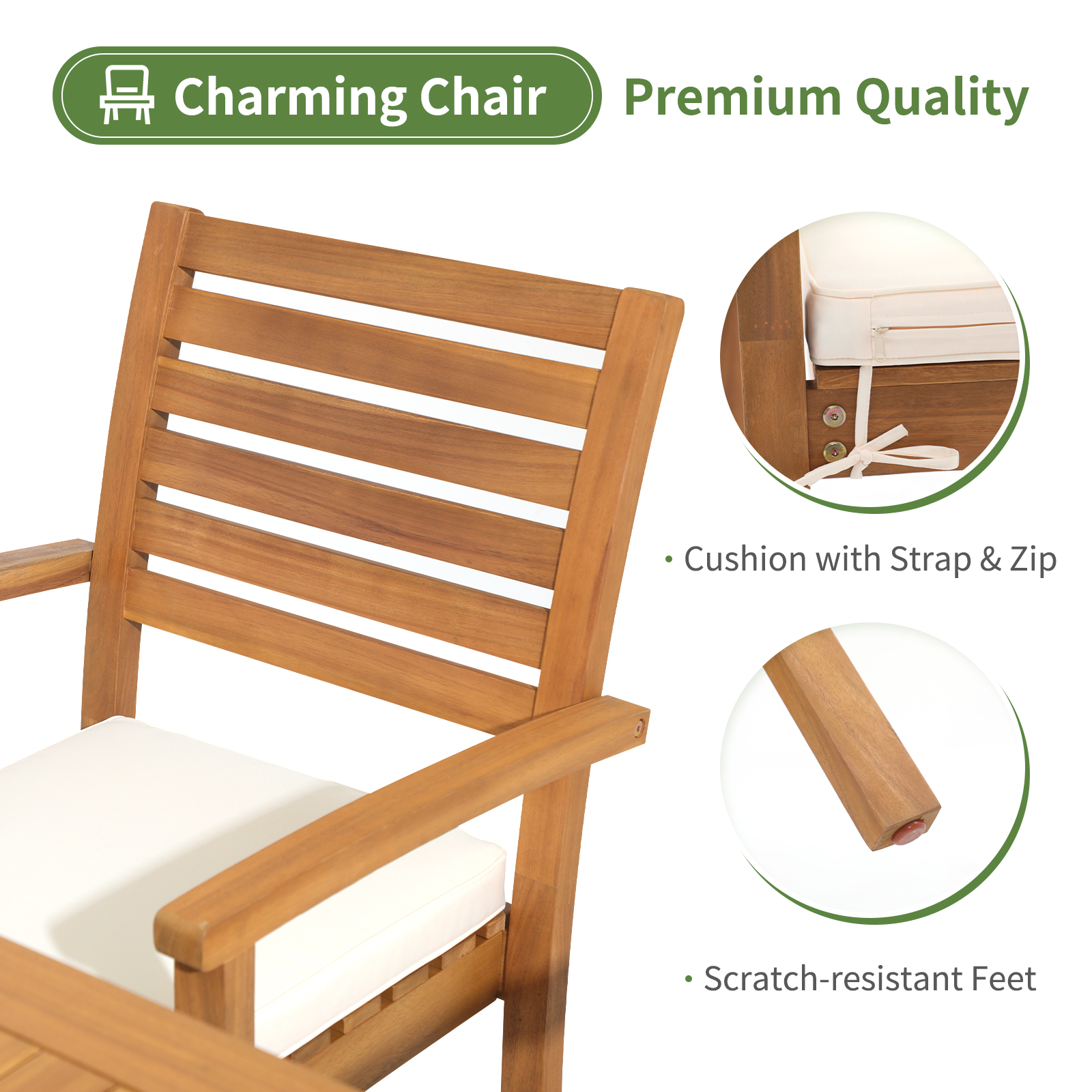 7 pcs Outdoor FSC Certified Acacia Wood Dining Set, Extendable Rectangular Table and 6 Stackable Chairs 