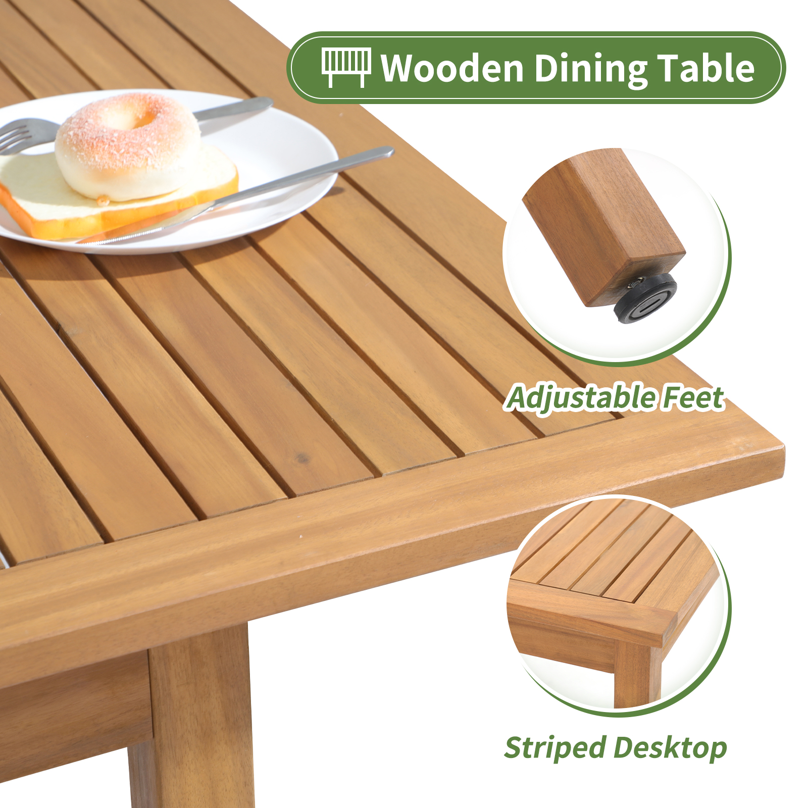 7 pcs Outdoor FSC Certified Acacia Wood Dining Set, Extendable Rectangular Table and 6 Stackable Chairs 