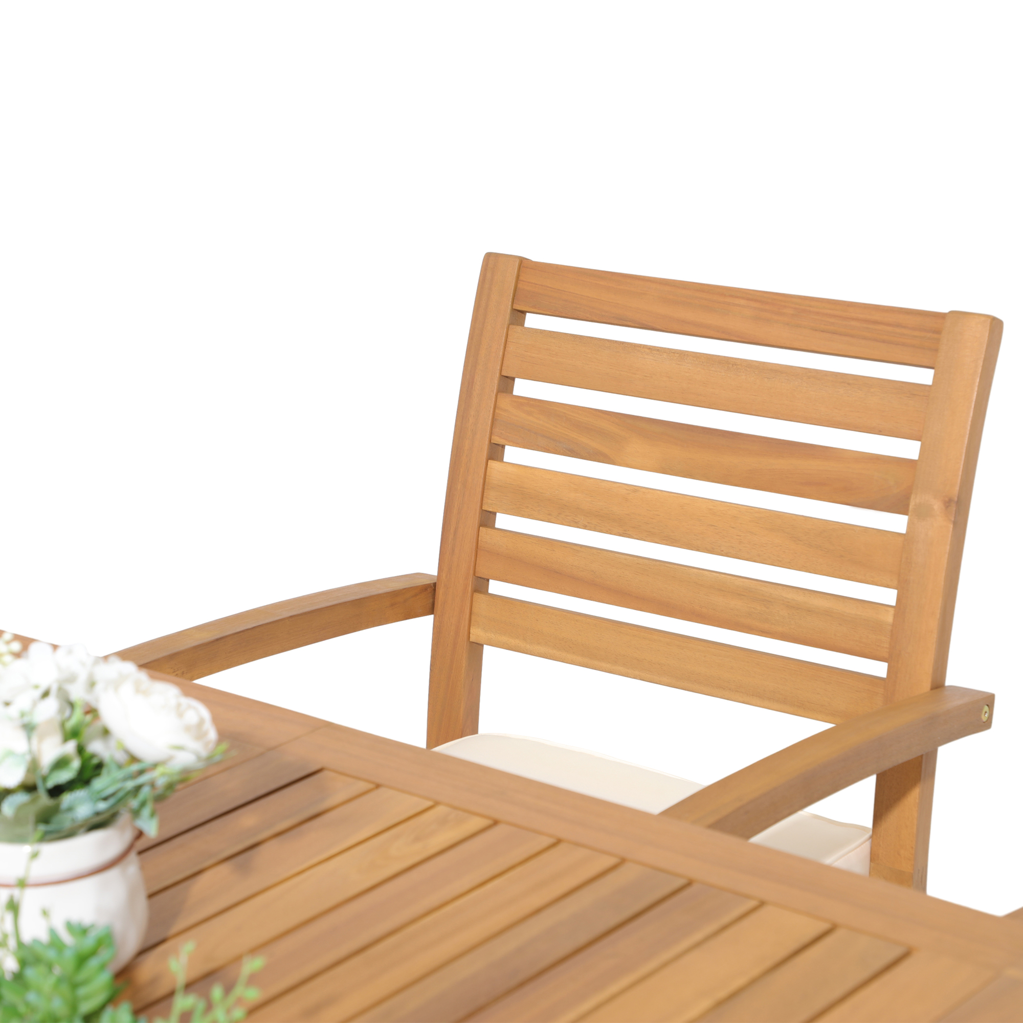 7 pcs Outdoor FSC Certified Acacia Wood Dining Set, Extendable Rectangular Table and 6 Stackable Chairs 