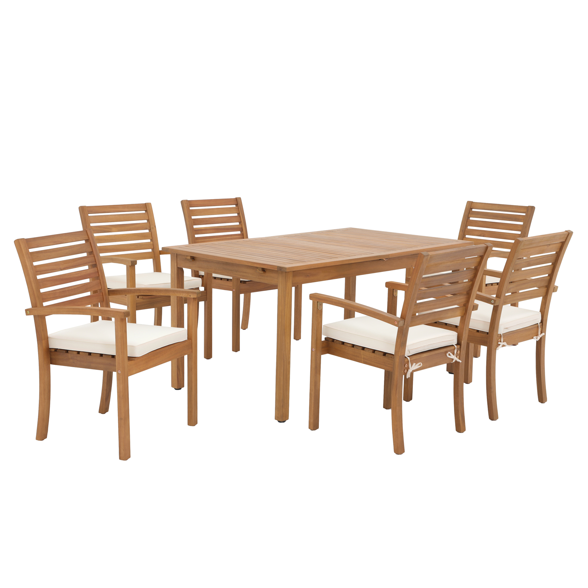 7 pcs Outdoor FSC Certified Acacia Wood Dining Set, Extendable Rectangular Table and 6 Stackable Chairs 