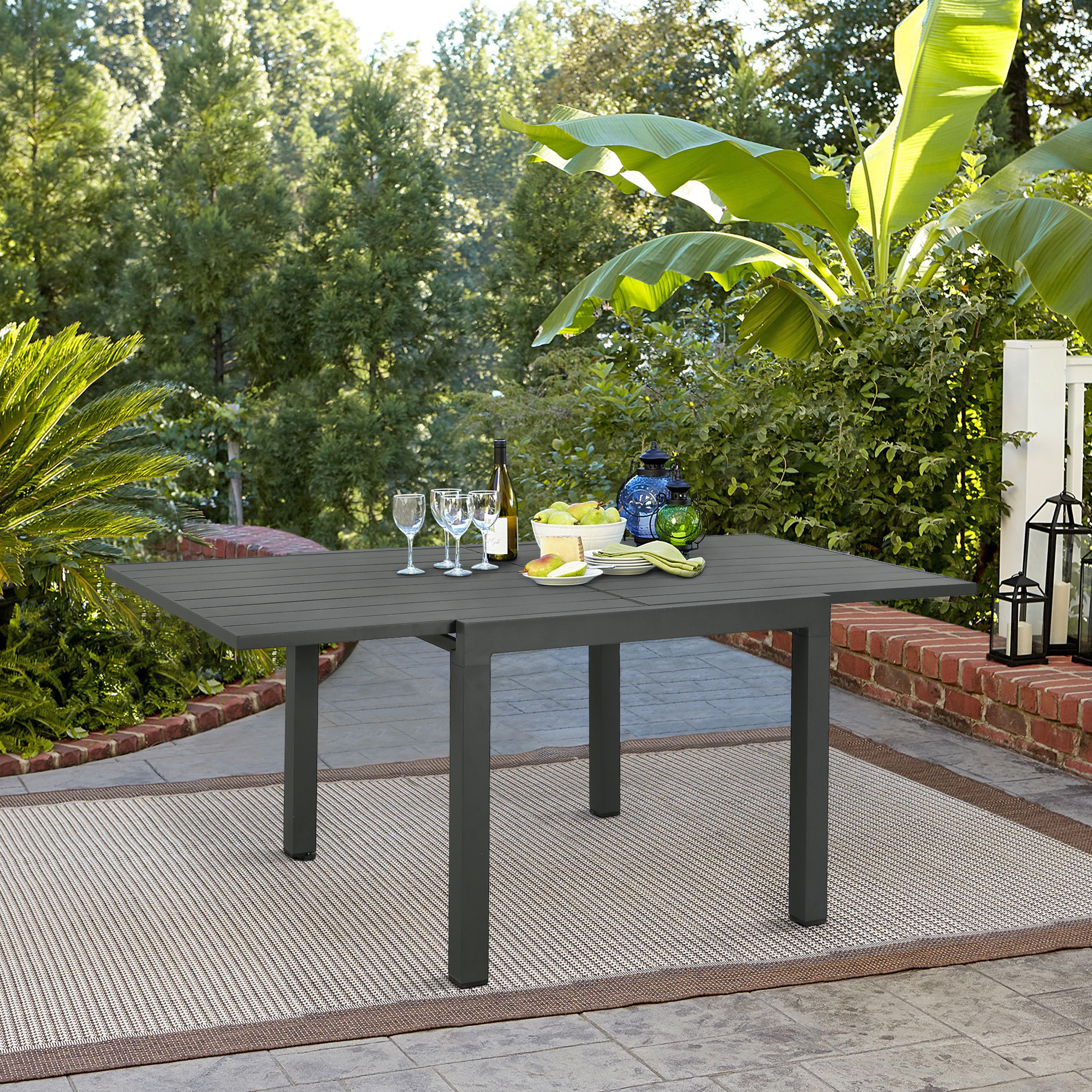  Patio Extendable Dining Table for 4-6 Person Aluminum Adjustable Rectangle Table