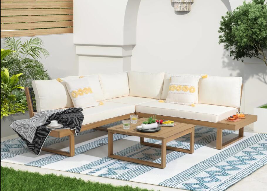 Unique Design L-Shaped Wood Outdoor Couch From Orange-Cusual