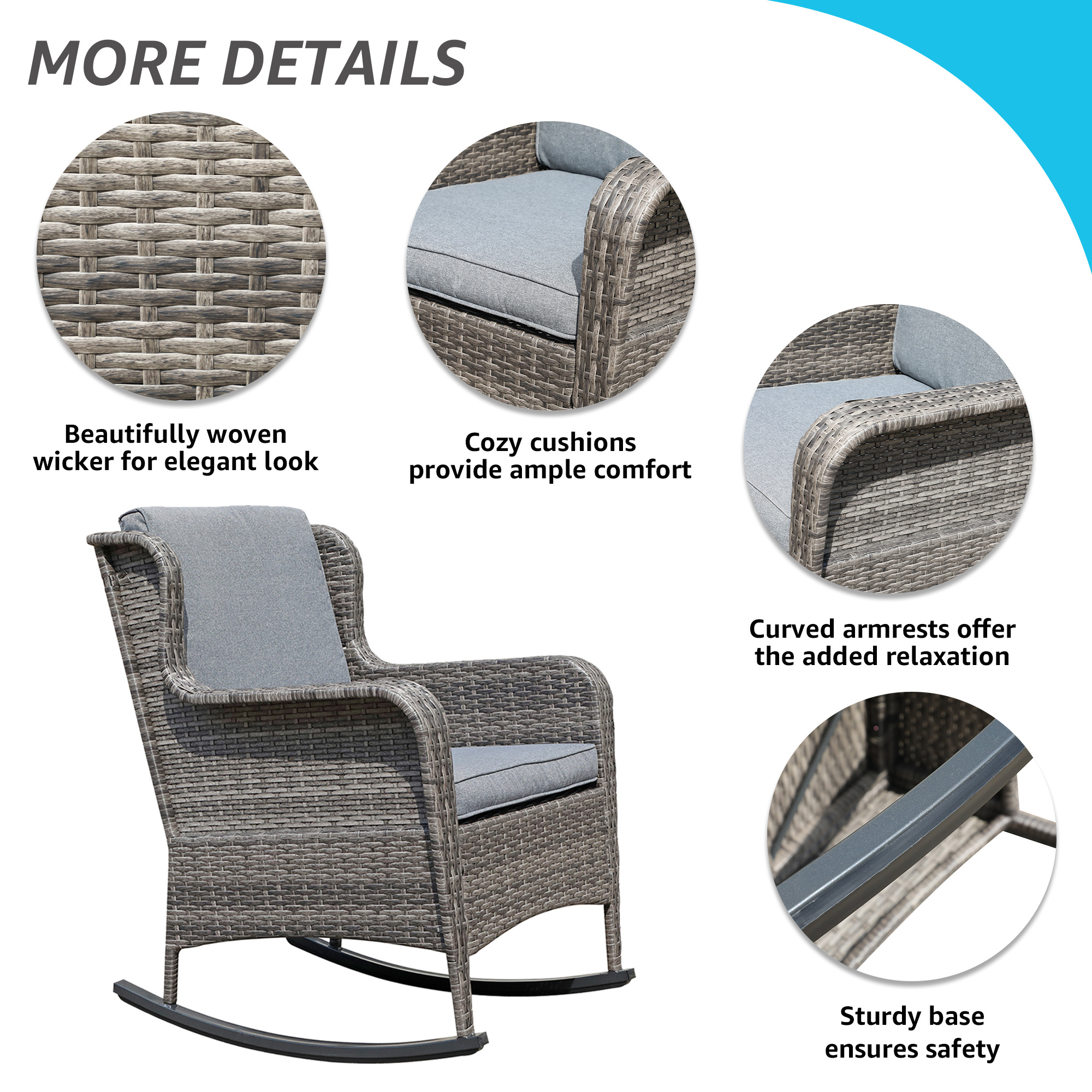 Wicker Outdoor Rocking Chairs For Patio, Garden, Lawn, 3 Colors