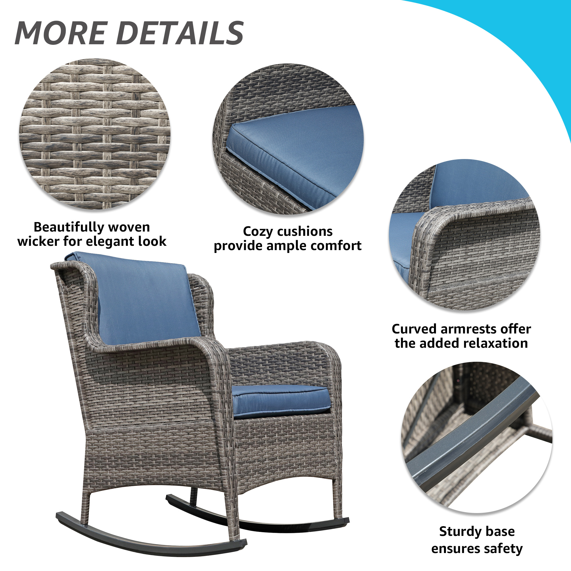 Wicker Outdoor Rocking Chairs For Patio, Garden, Lawn, 3 Colors