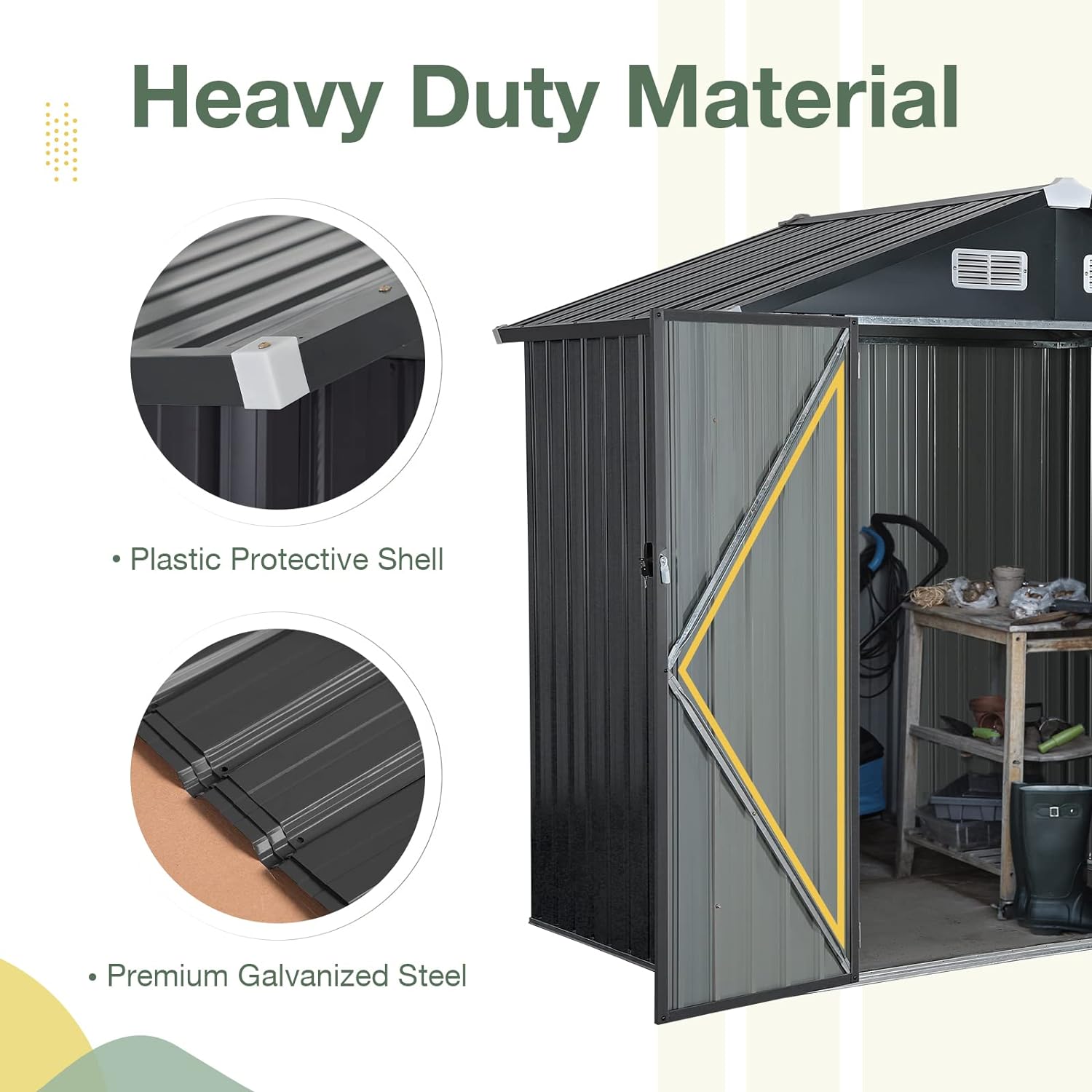 Metal Outdoor Storage Shed Heavy Duty Steel Garden Tool Shed, Black 