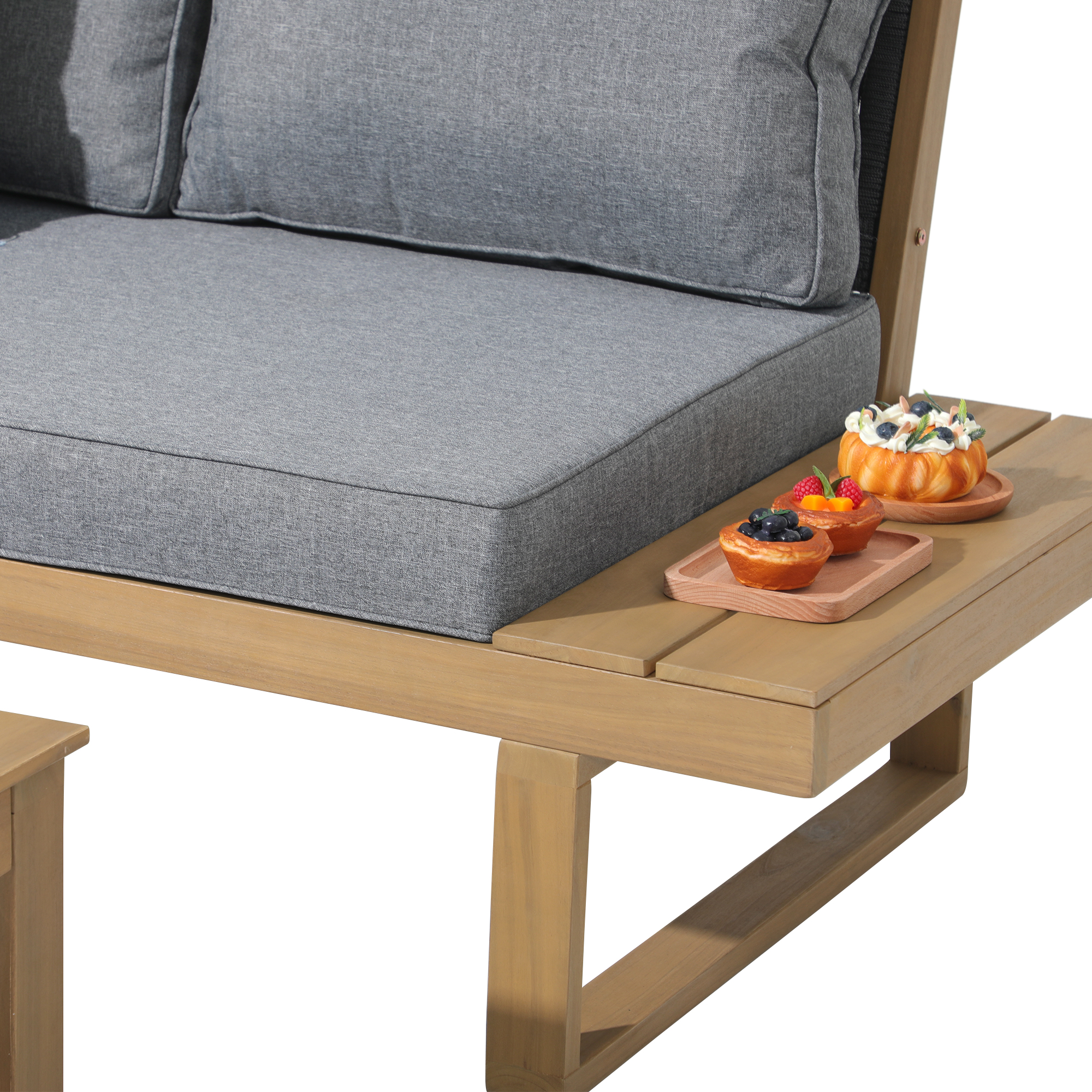 4pcs Wood Outdoor Corner Sofa L-Shaped Garden Furniture Patio Outdoor