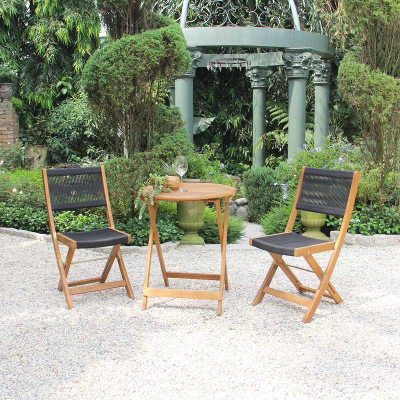 3 Piece Wooden Patio Bistro Set Foldable Bistro Table and Chairs