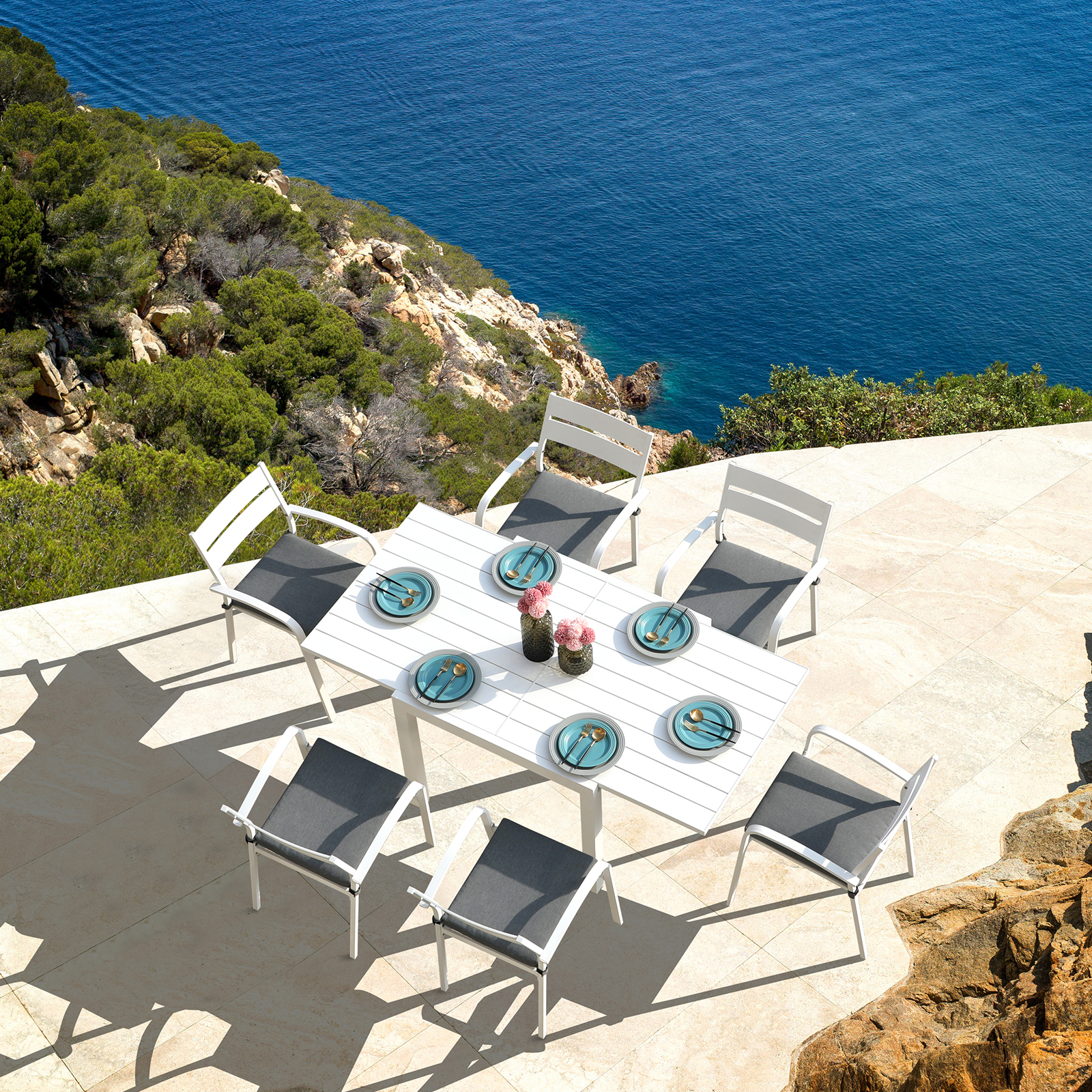  Patio Extendable Dining Table for 4-6 Person Aluminum Adjustable Rectangle Table