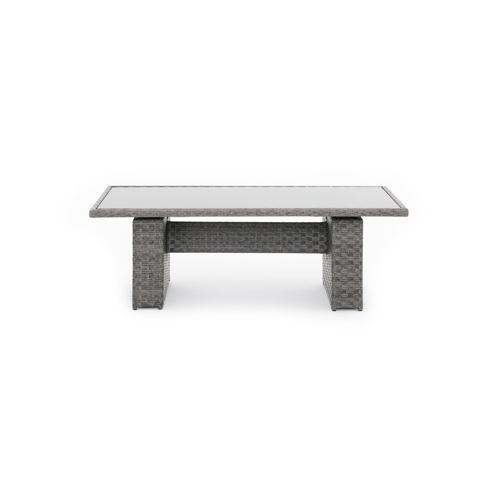 Rectangle Outdoor Patio Lift Dining Table Wicker Coffee Table with Glass Tabletop