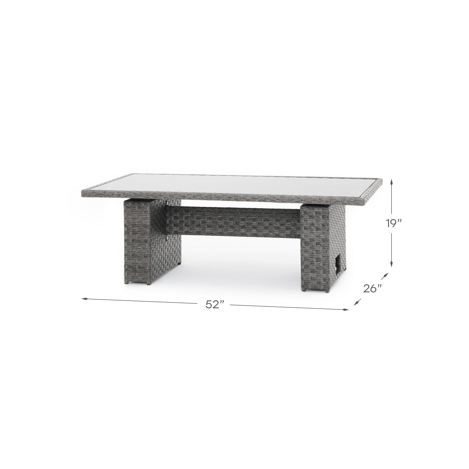 Rectangle Outdoor Patio Lift Dining Table Wicker Coffee Table with Glass Tabletop